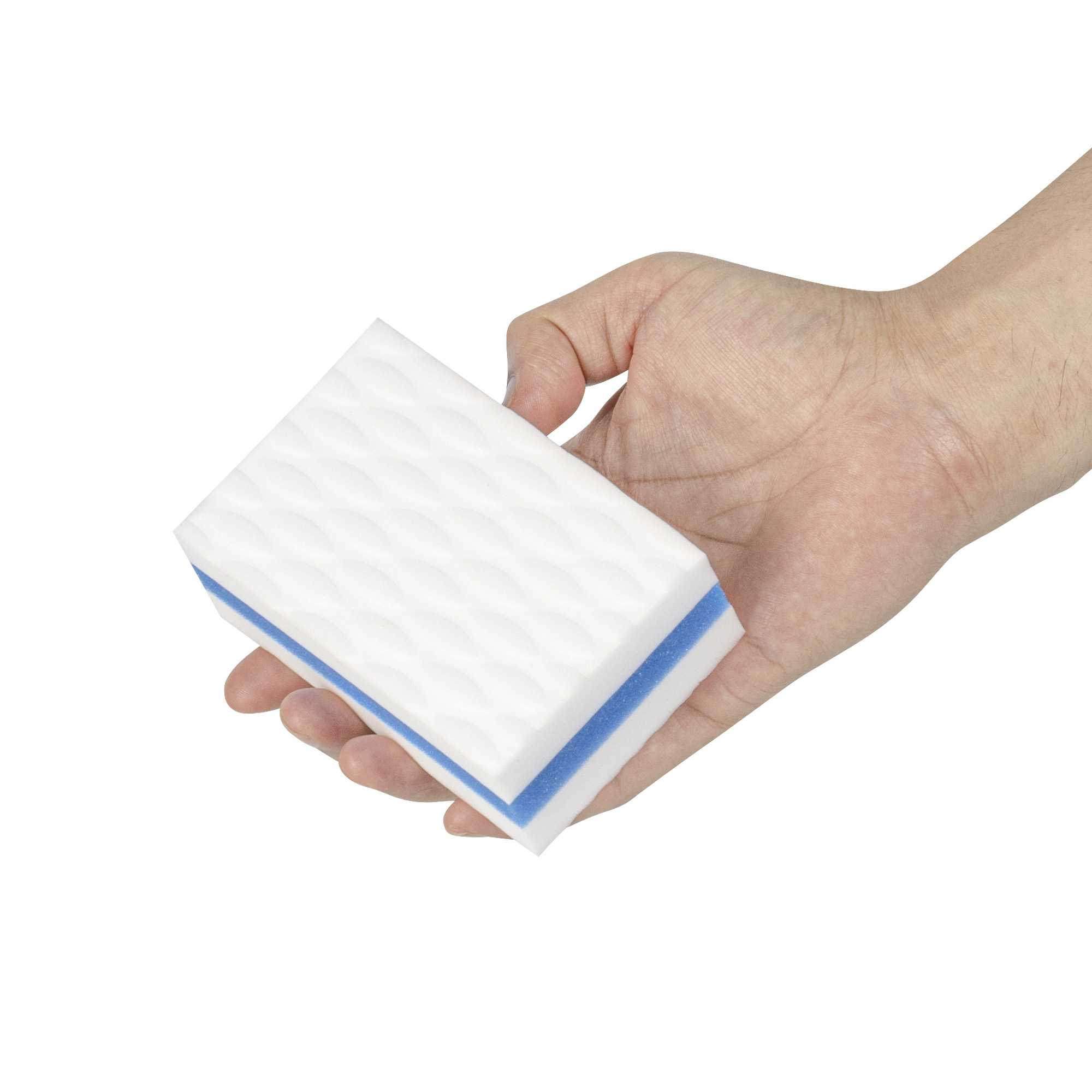 Clean Tek Professional White and Blue Triple Layer Melamine Eraser Sponge - 4 1/4" x 2 3/4" x 1 1/2" - 3 count box