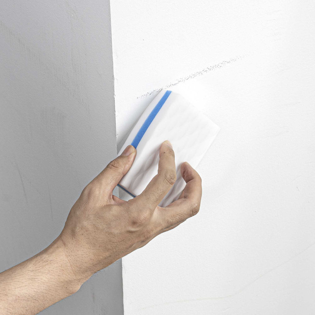 Clean Tek Professional White and Blue Triple Layer Melamine Eraser Sponge - 4 1/4" x 2 3/4" x 1 1/2" - 3 count box