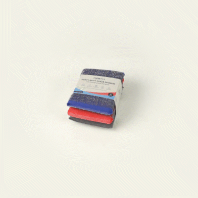 Clean Tek Professional Heavy-Duty Multi-Purpose Assorted Iron Scrub Sponge - Gray, Red, and Blue - 5" x 3 1/2" x 1/2" - 3 count box