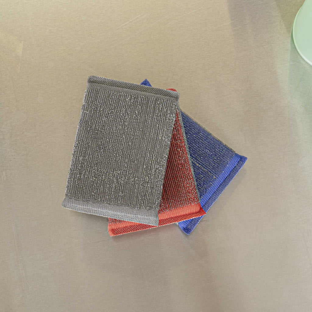 Clean Tek Professional Heavy-Duty Multi-Purpose Assorted Iron Scrub Sponge - Gray, Red, and Blue - 5" x 3 1/2" x 1/2" - 3 count box