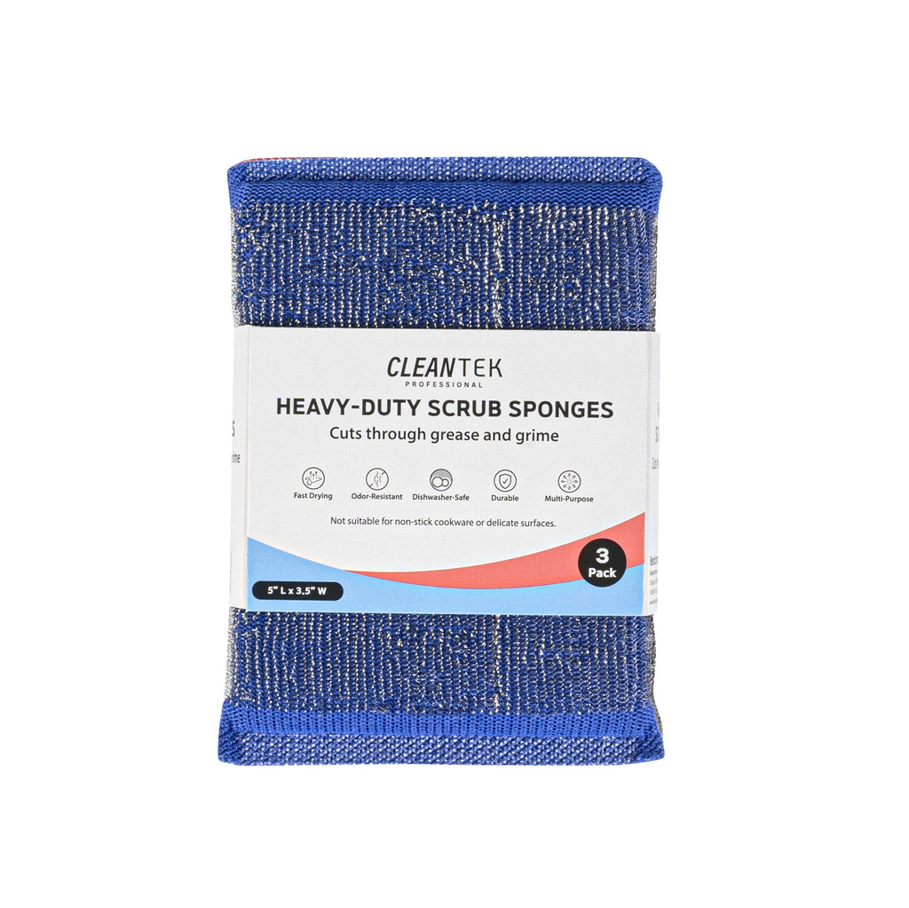 Clean Tek Professional Heavy-Duty Multi-Purpose Assorted Iron Scrub Sponge - Gray, Red, and Blue - 5" x 3 1/2" x 1/2" - 60 count box