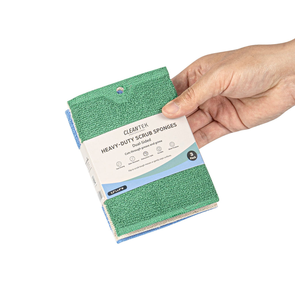 Clean Tek Professional Dual-Sided Heavy-Duty Multi-Purpose Scrub Sponge - Blue, Beige, and Green, Non-Scratch - 5 1/2" x 4" - 60 count box
