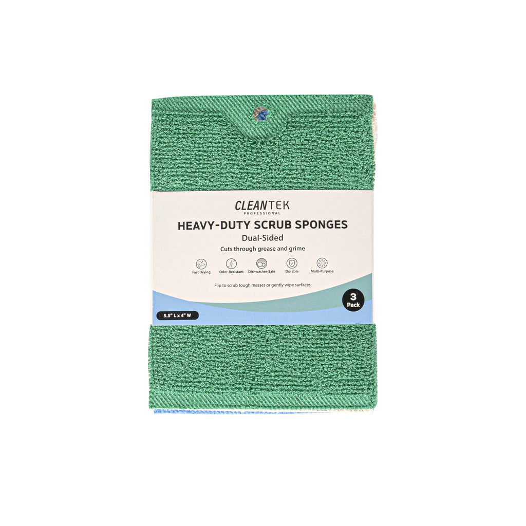 Clean Tek Professional Dual-Sided Heavy-Duty Multi-Purpose Scrub Sponge - Blue, Beige, and Green, Non-Scratch - 5 1/2" x 4" - 60 count box