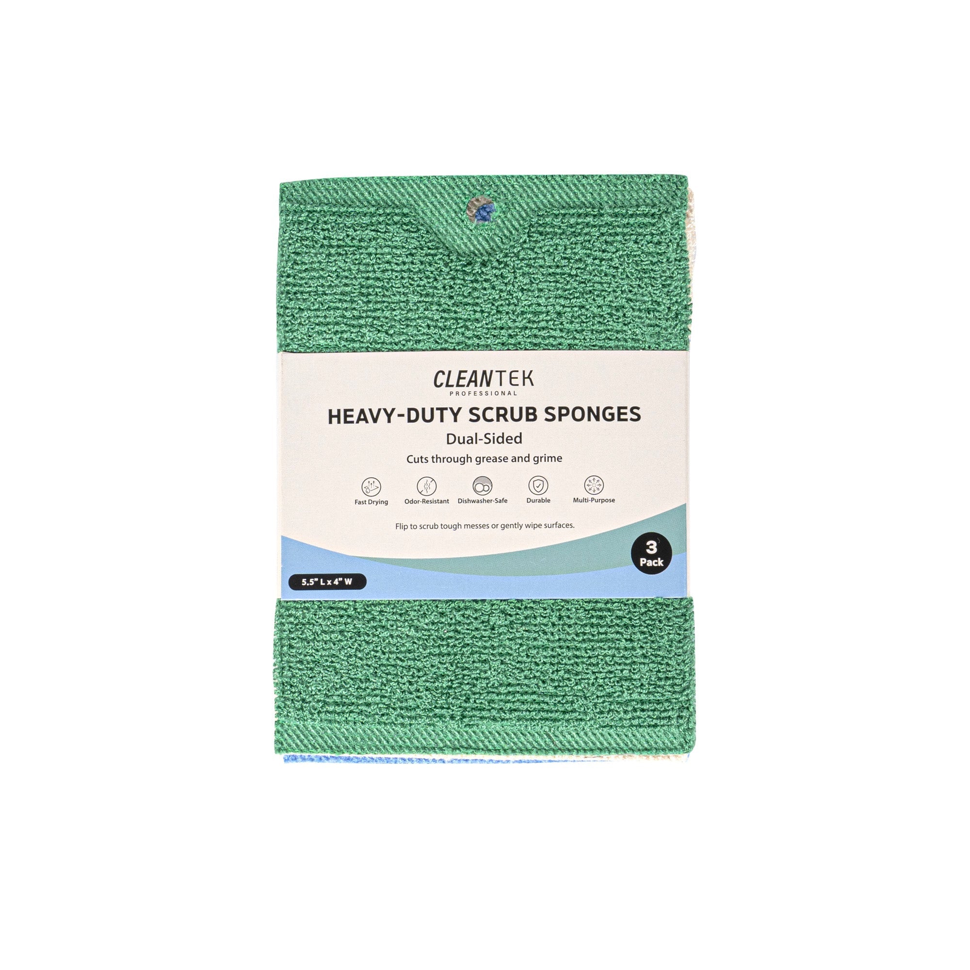Clean Tek Professional Dual-Sided Heavy-Duty Multi-Purpose Scrub Sponge - Blue, Beige, and Green, Non-Scratch - 5 1/2" x 4" - 60 count box