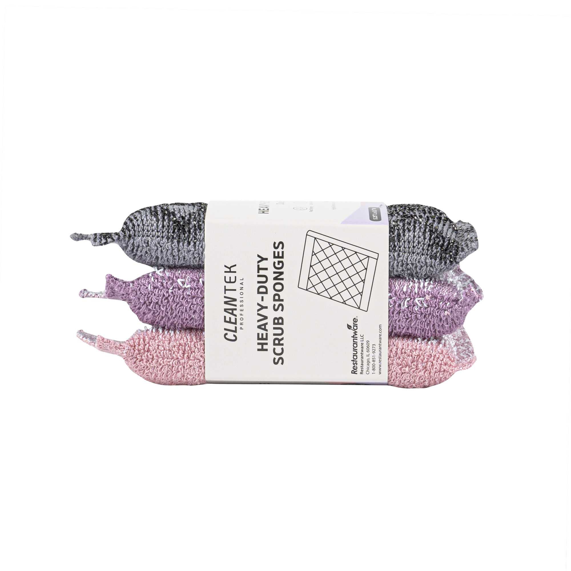 Clean Tek Professional Dual-Sided Multi-Purpose Assorted Scrub Sponge - Diamond Pattern, Non-Scratch - 5 1/4" x 3 1/2" x 3/4" - 3 count box