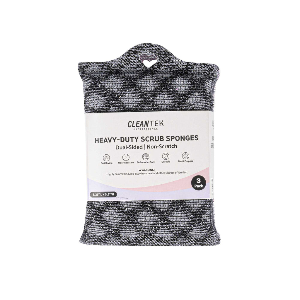 Clean Tek Professional Dual-Sided Multi-Purpose Assorted Scrub Sponge - Diamond Pattern, Non-Scratch - 5 1/4" x 3 1/2" x 3/4" - 3 count box