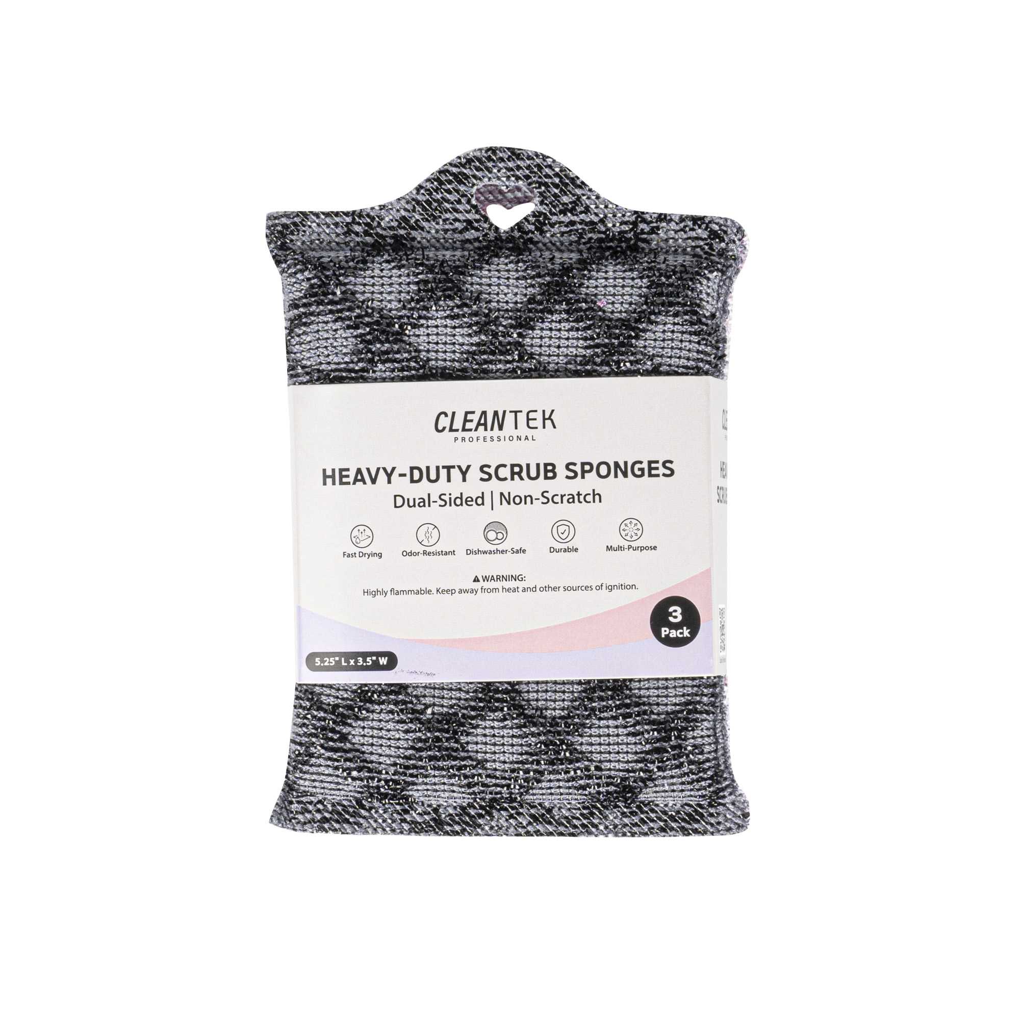 Clean Tek Professional Dual-Sided Multi-Purpose Assorted Scrub Sponge - Diamond Pattern, Non-Scratch - 5 1/4" x 3 1/2" x 3/4" - 3 count box
