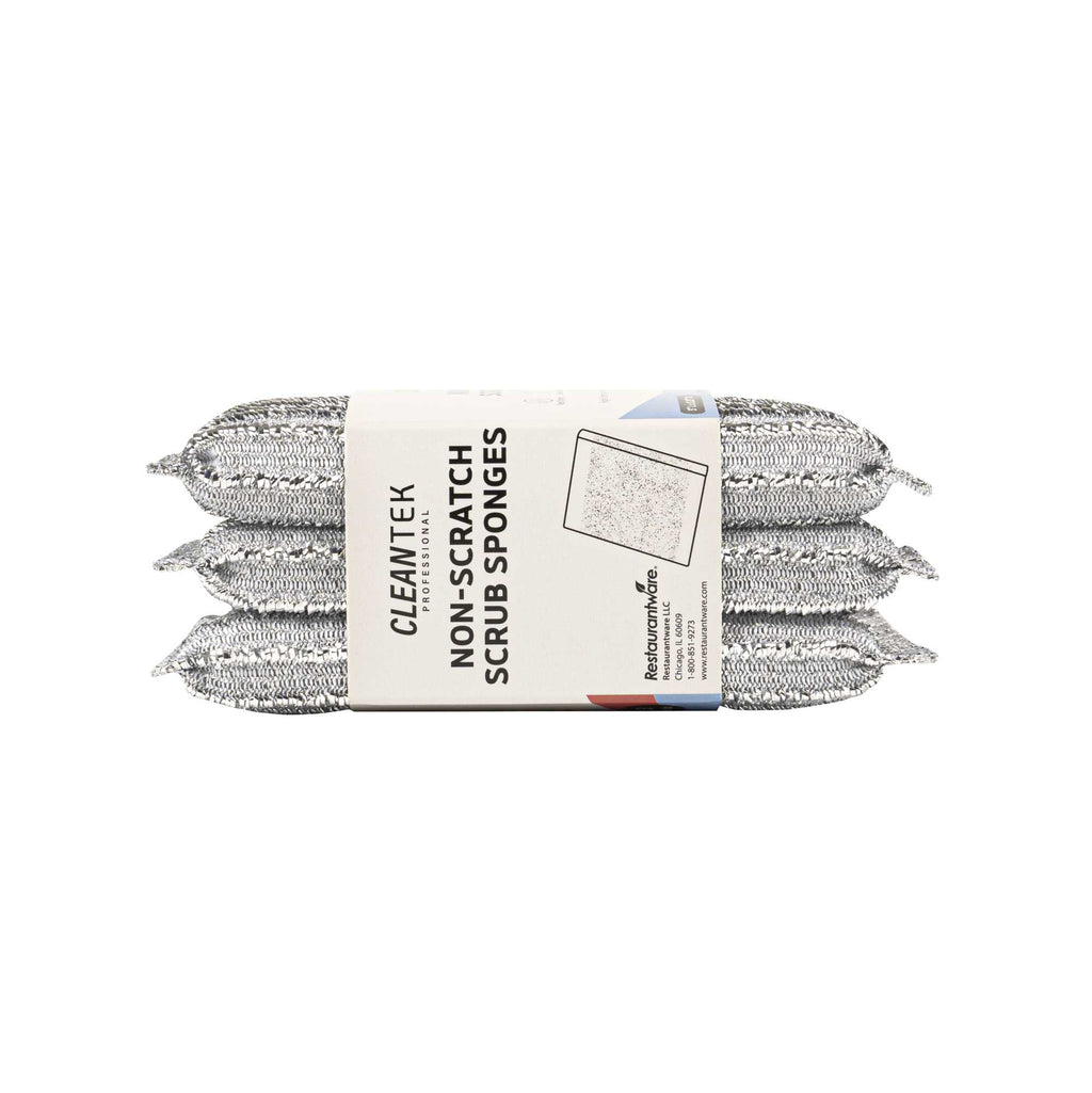 Clean Tek Professional Multi-Purpose Silver Scrub Sponge - Striped Texture, Non-Scratch - 5" x 3 1/4" x 1/2" - 3 count box