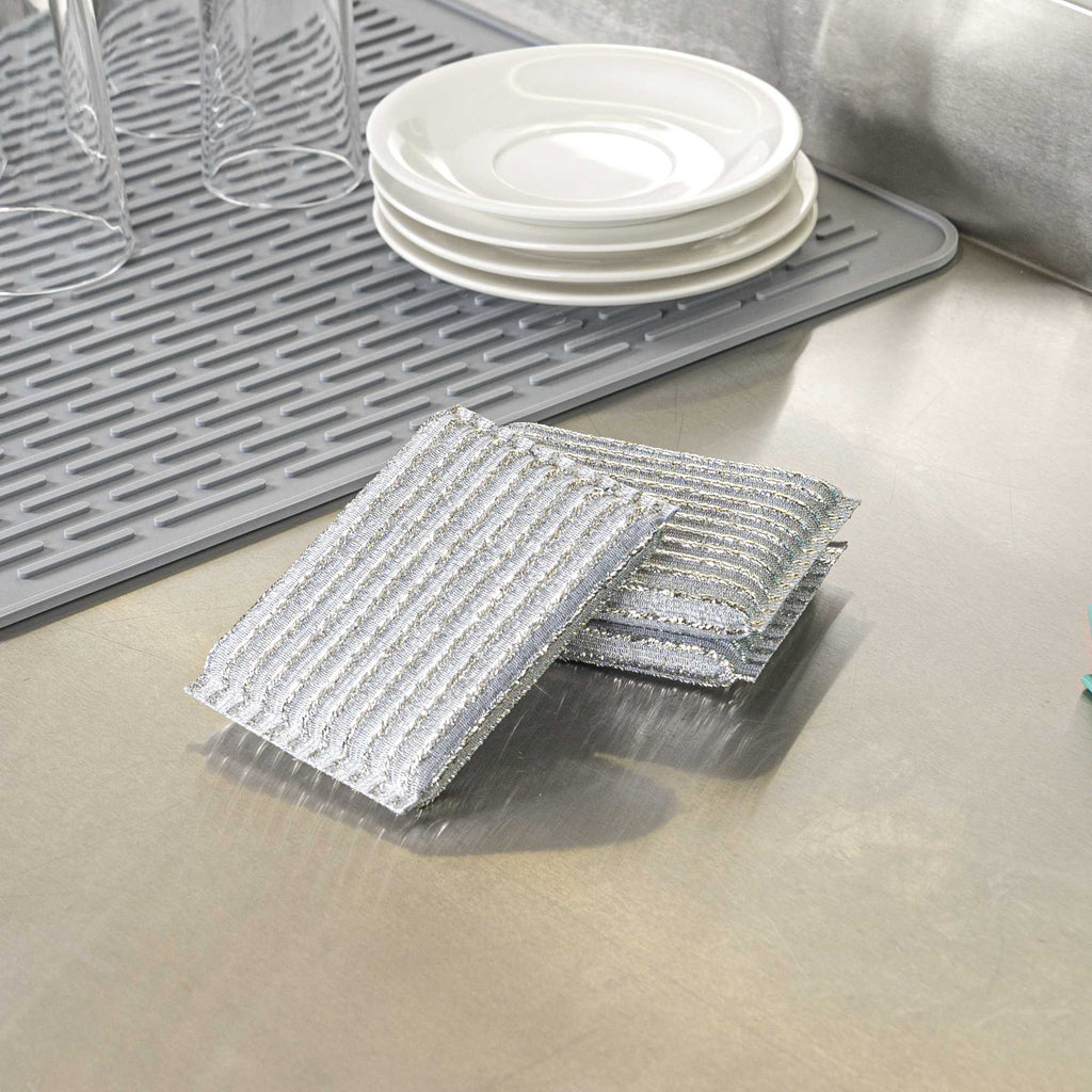 Clean Tek Professional Multi-Purpose Silver Scrub Sponge - Striped Texture, Non-Scratch - 5" x 3 1/4" x 1/2" - 3 count box