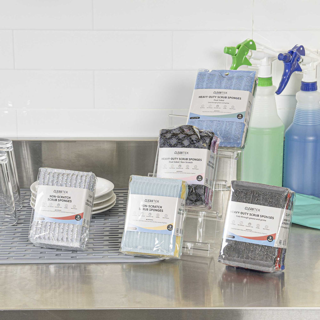 Clean Tek Professional Multi-Purpose Silver Scrub Sponge - Striped Texture, Non-Scratch - 5" x 3 1/4" x 1/2" - 3 count box