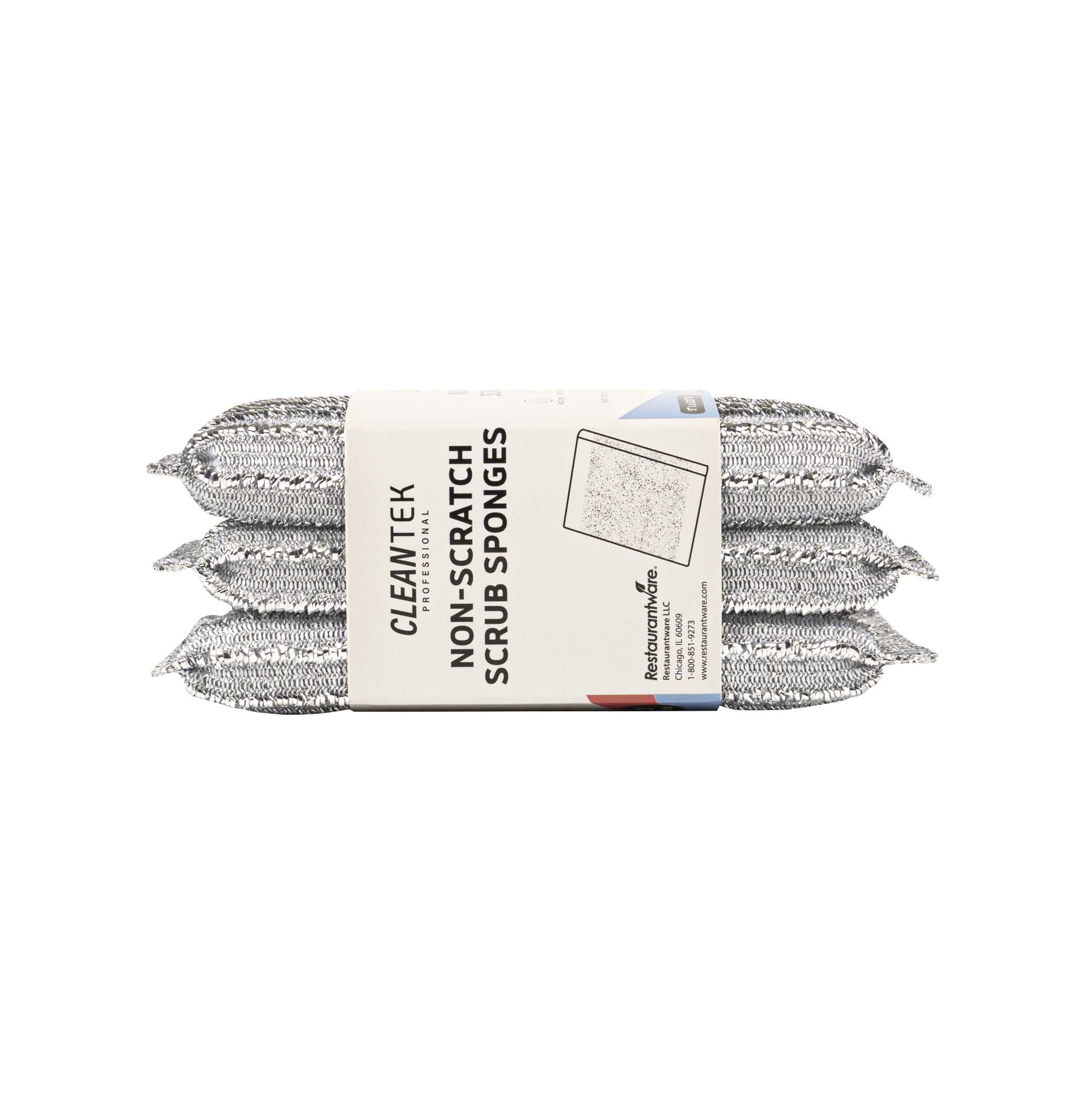 Clean Tek Professional Multi-Purpose Silver Scrub Sponge - Striped Texture, Non-Scratch - 5" x 3 1/4" x 1/2" - 60 count box