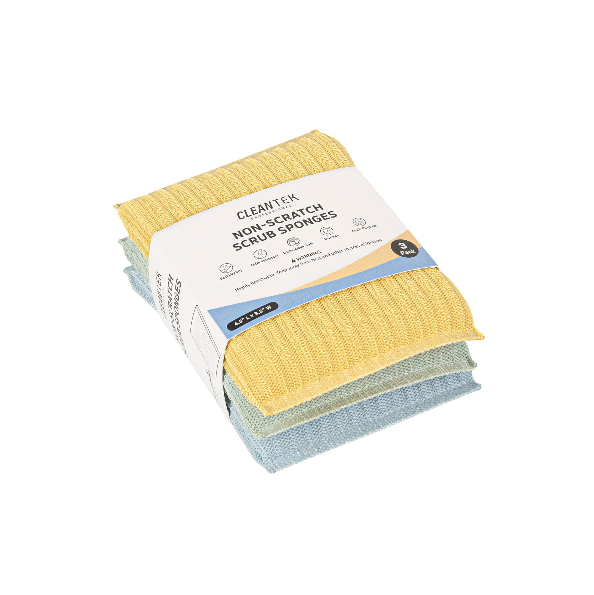Clean Tek Professional Multi-Purpose Assorted Scrub Sponge - Blue, Yellow, and Green, Non-Scratch - 4 1/2" x 3 1/2" x 3/4" - 60 count box