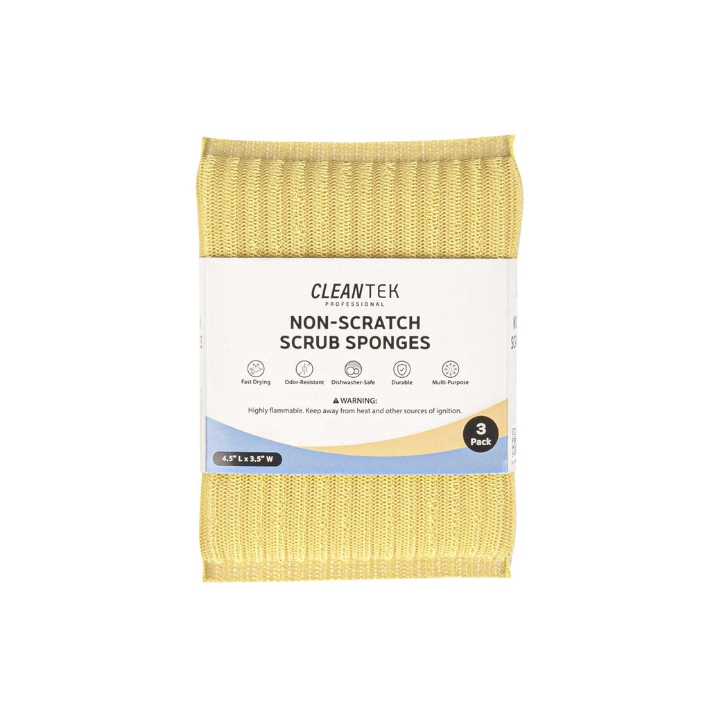 Clean Tek Professional Multi-Purpose Assorted Scrub Sponge - Blue, Yellow, and Green, Non-Scratch - 4 1/2" x 3 1/2" x 3/4" - 3 count box