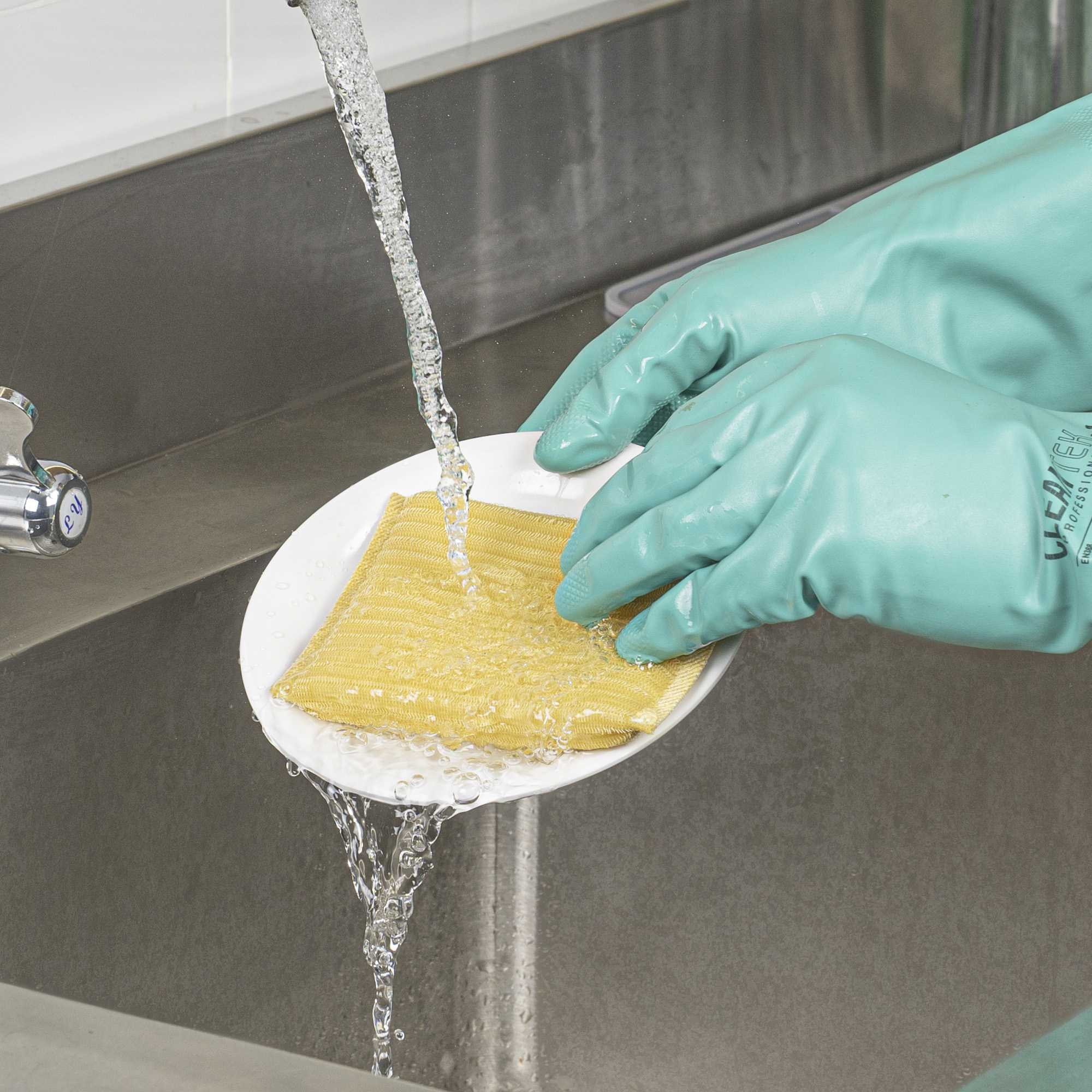 Clean Tek Professional Multi-Purpose Assorted Scrub Sponge - Blue, Yellow, and Green, Non-Scratch - 4 1/2" x 3 1/2" x 3/4" - 3 count box