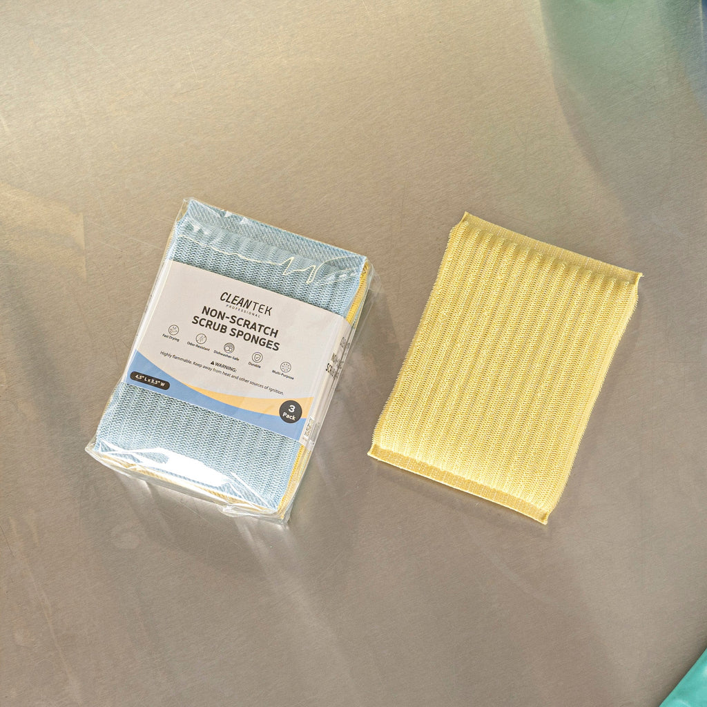 Clean Tek Professional Multi-Purpose Assorted Scrub Sponge - Blue, Yellow, and Green, Non-Scratch - 4 1/2" x 3 1/2" x 3/4" - 60 count box