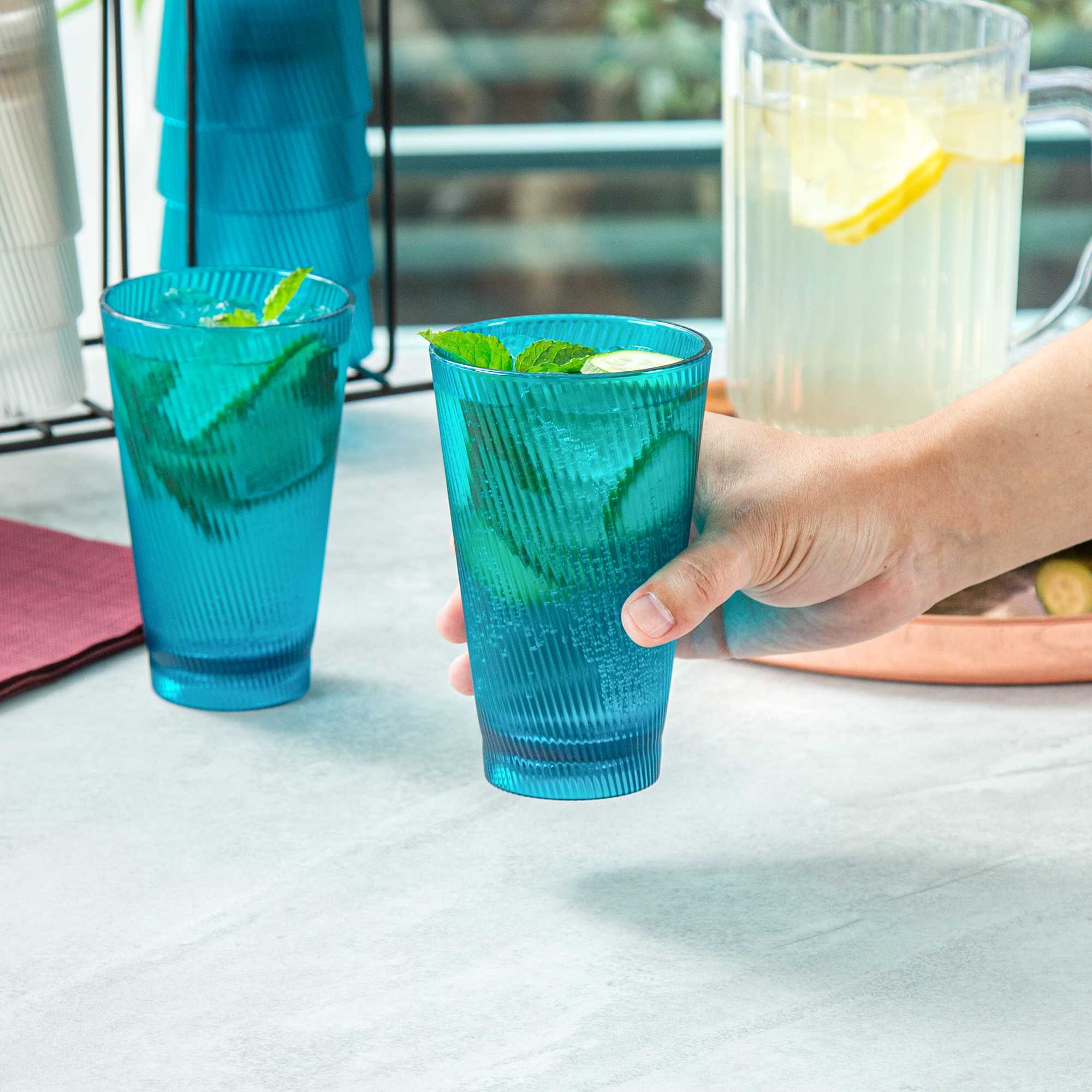 Bev Tek 14 oz Blue SAN Plastic Tumbler - 6 count box