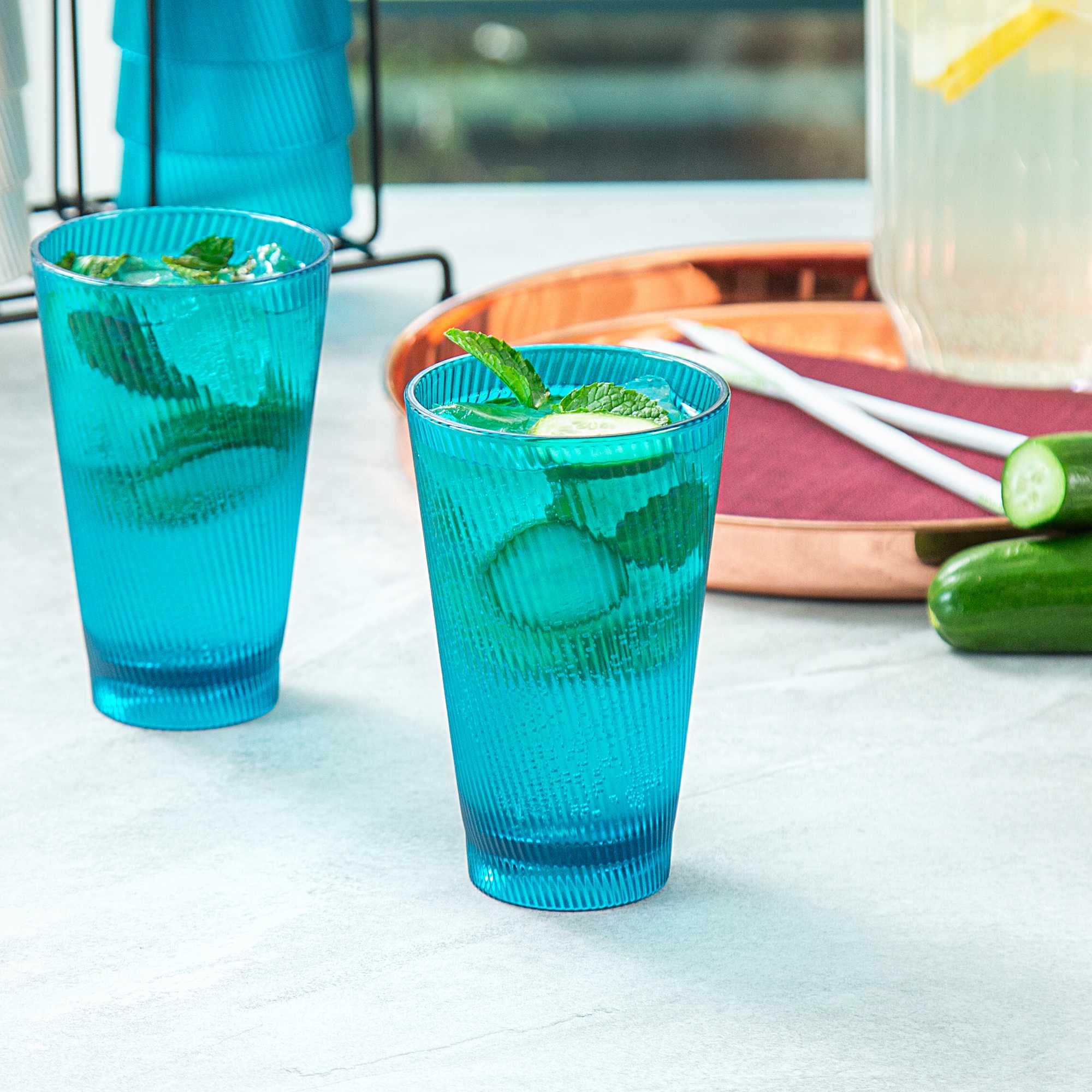 Bev Tek 14 oz Blue SAN Plastic Tumbler - 6 count box