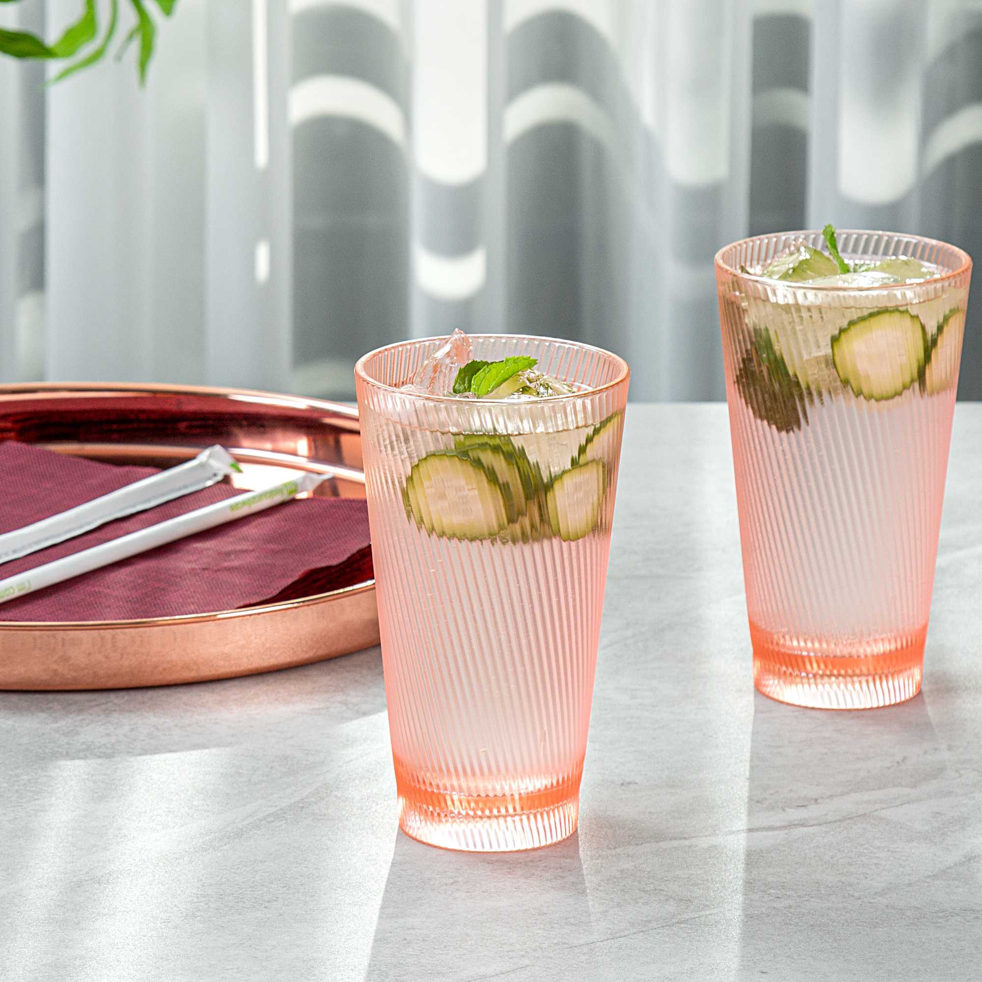 Bev Tek 16 oz Pink SAN Plastic Tumbler - 6 count box