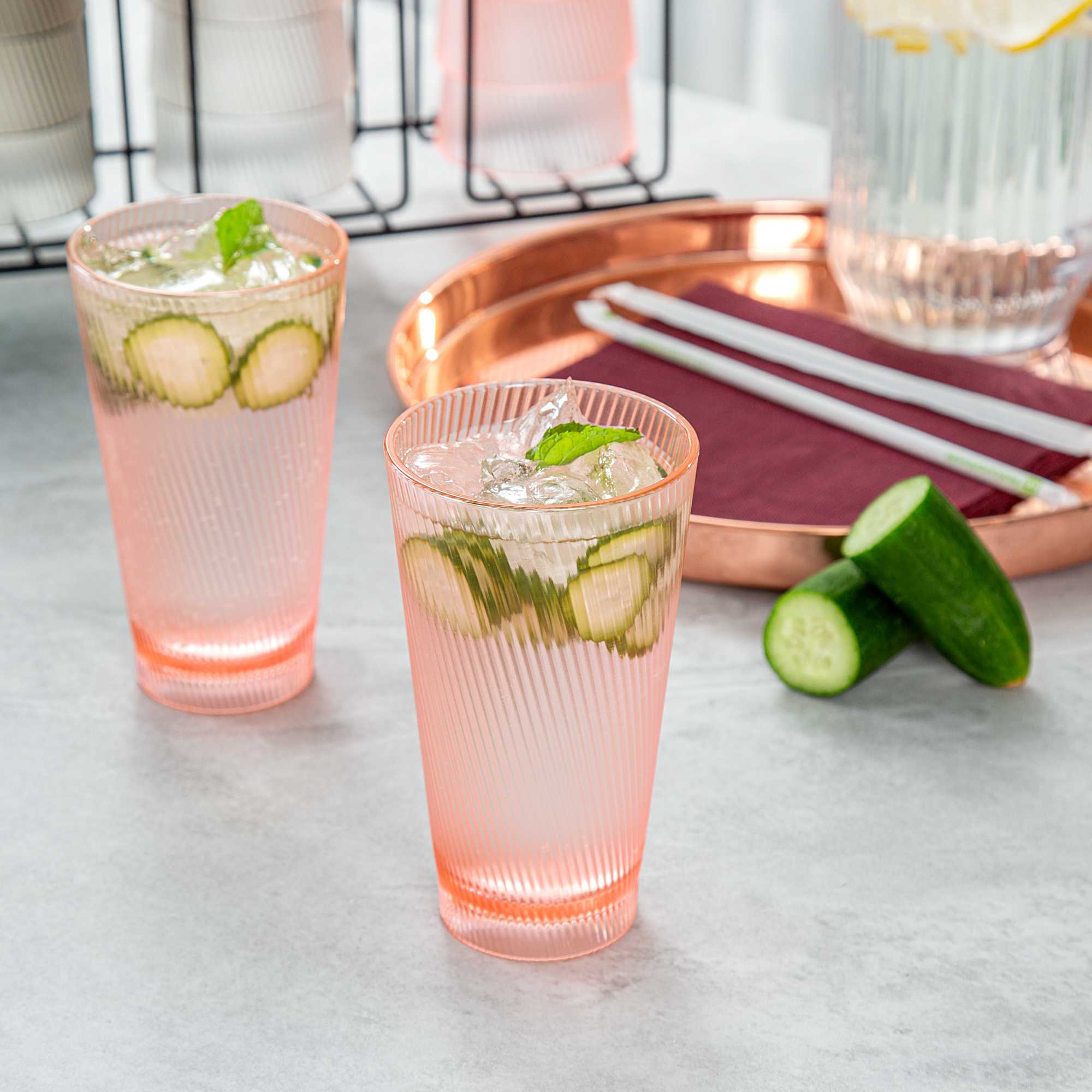 Bev Tek 16 oz Pink SAN Plastic Tumbler - 6 count box