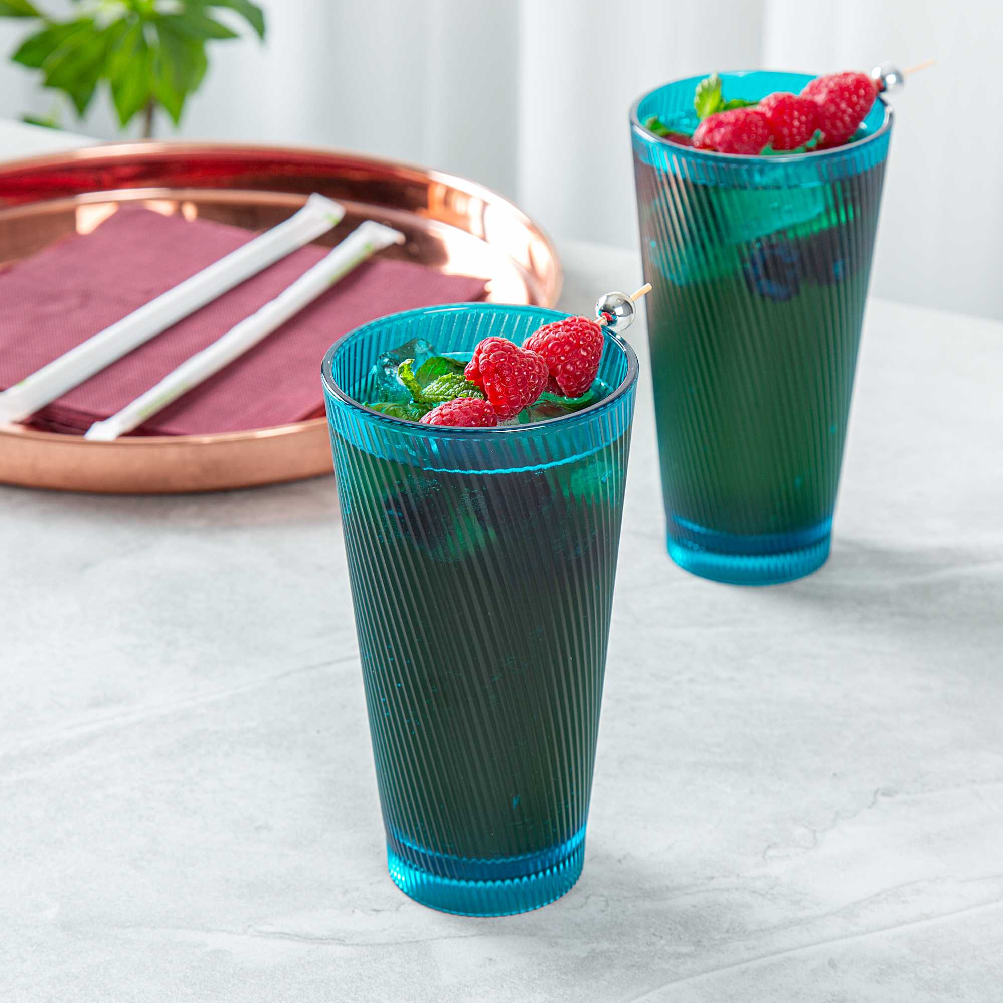Bev Tek 20 oz Blue SAN Plastic Tumbler - 6 count box