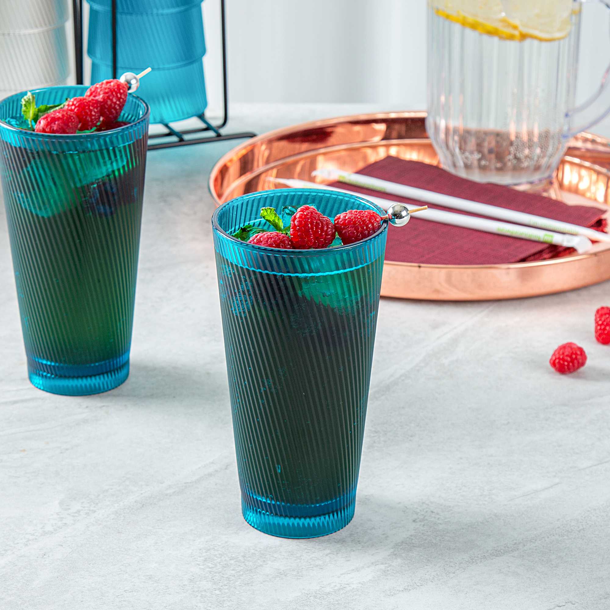 Bev Tek 20 oz Blue SAN Plastic Tumbler - 6 count box