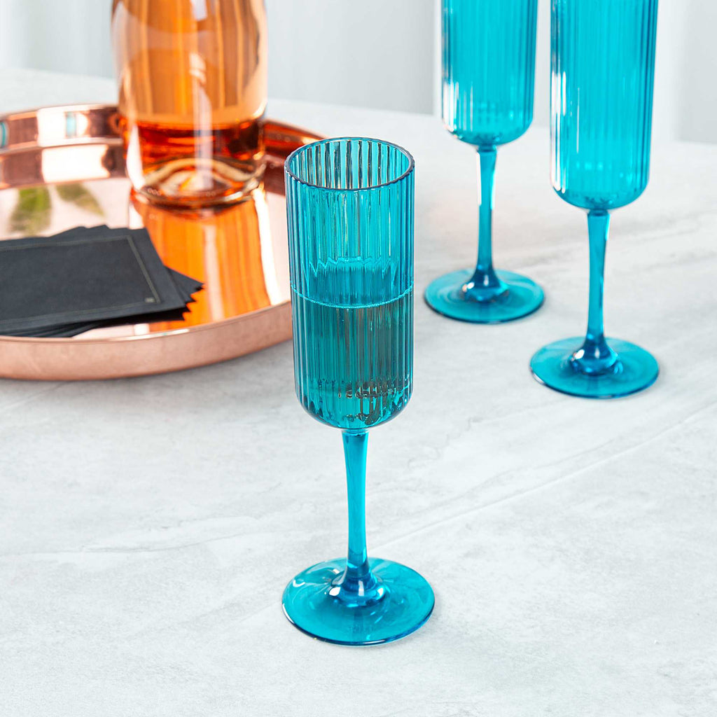 Bev Tek 6 oz Blue SAN Plastic Champagne Flute - 6 count box