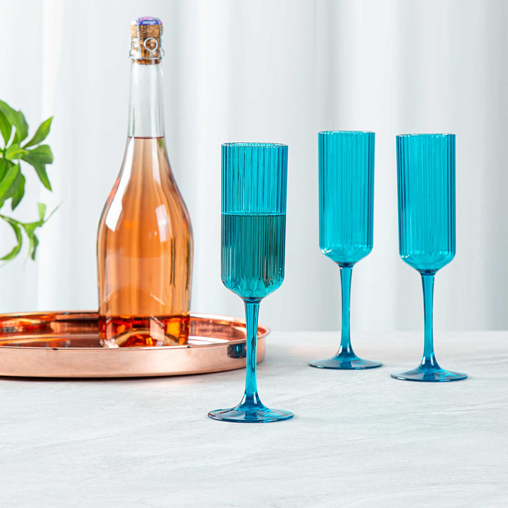 Bev Tek 6 oz Blue SAN Plastic Champagne Flute - 6 count box