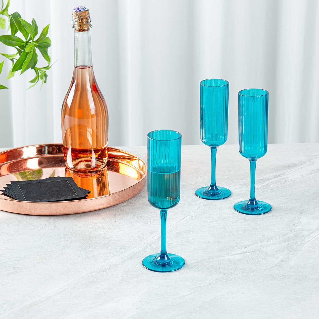 Bev Tek 6 oz Blue SAN Plastic Champagne Flute - 6 count box