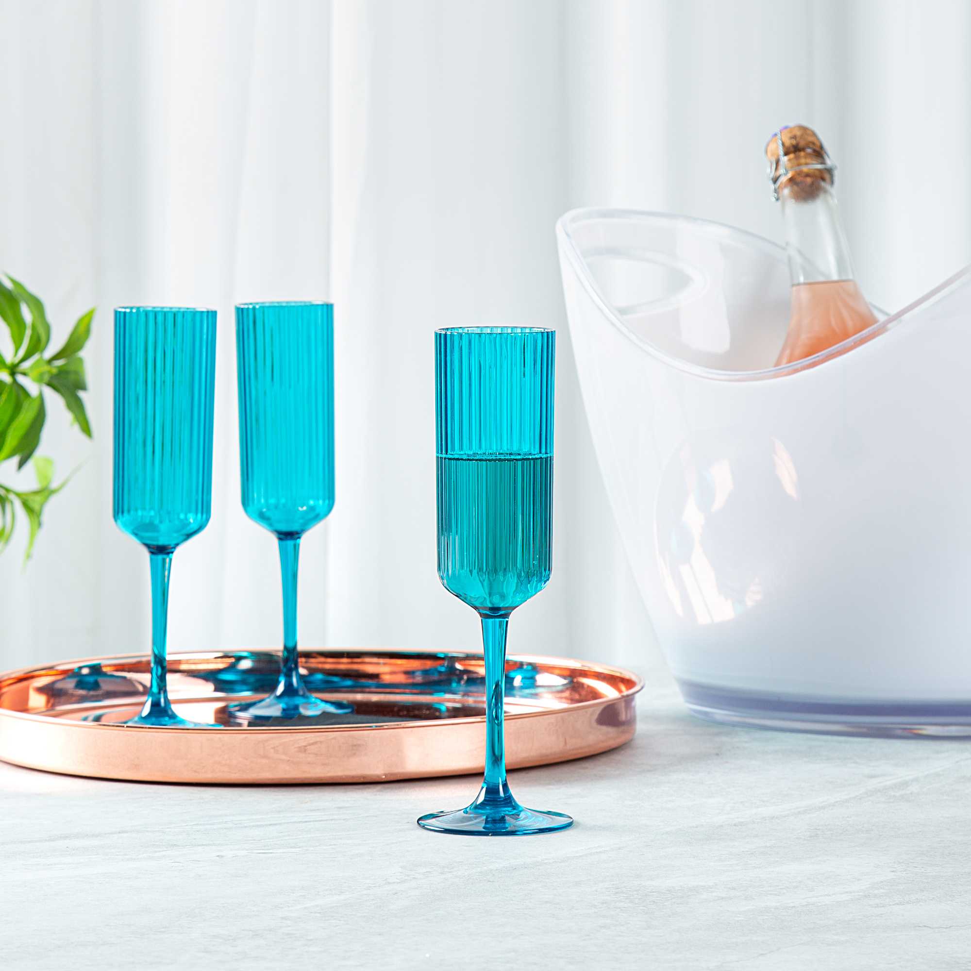Bev Tek 6 oz Blue SAN Plastic Champagne Flute - 48 count box