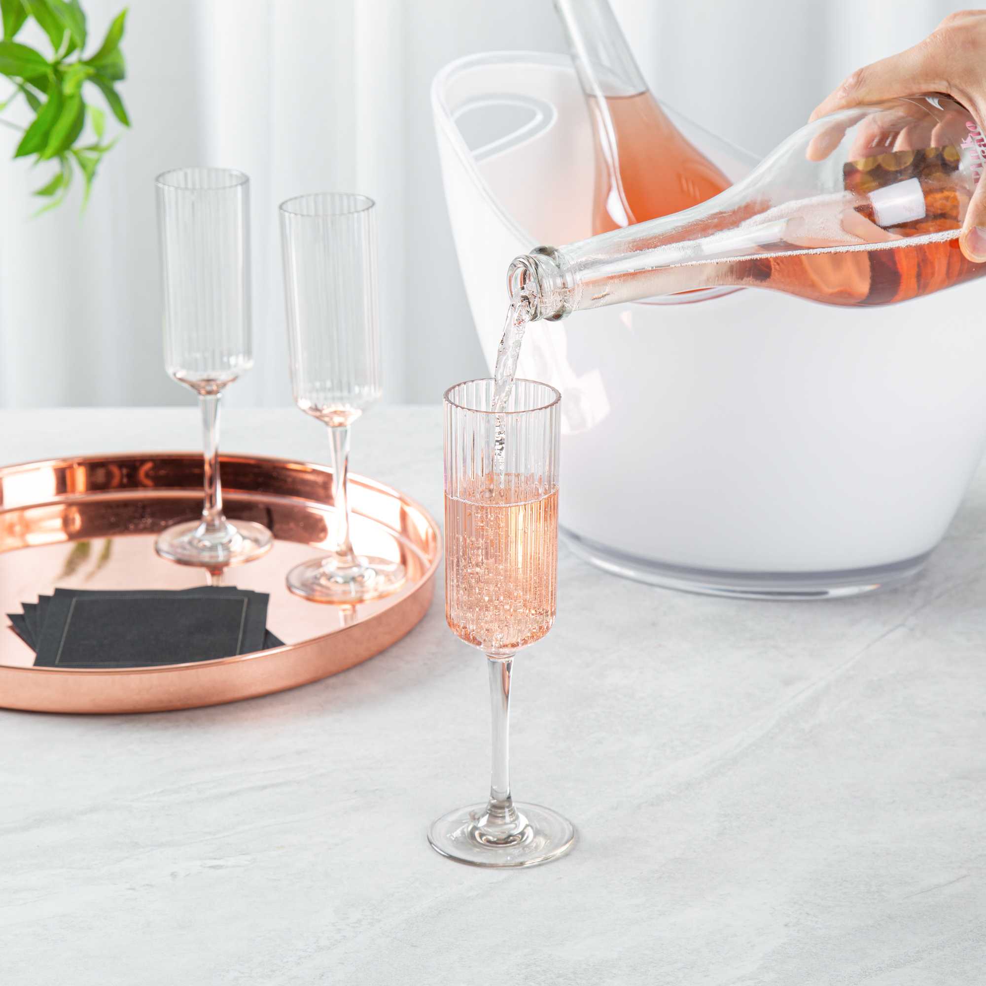 Bev Tek 6 oz Clear SAN Plastic Champagne Flute - 6 count box