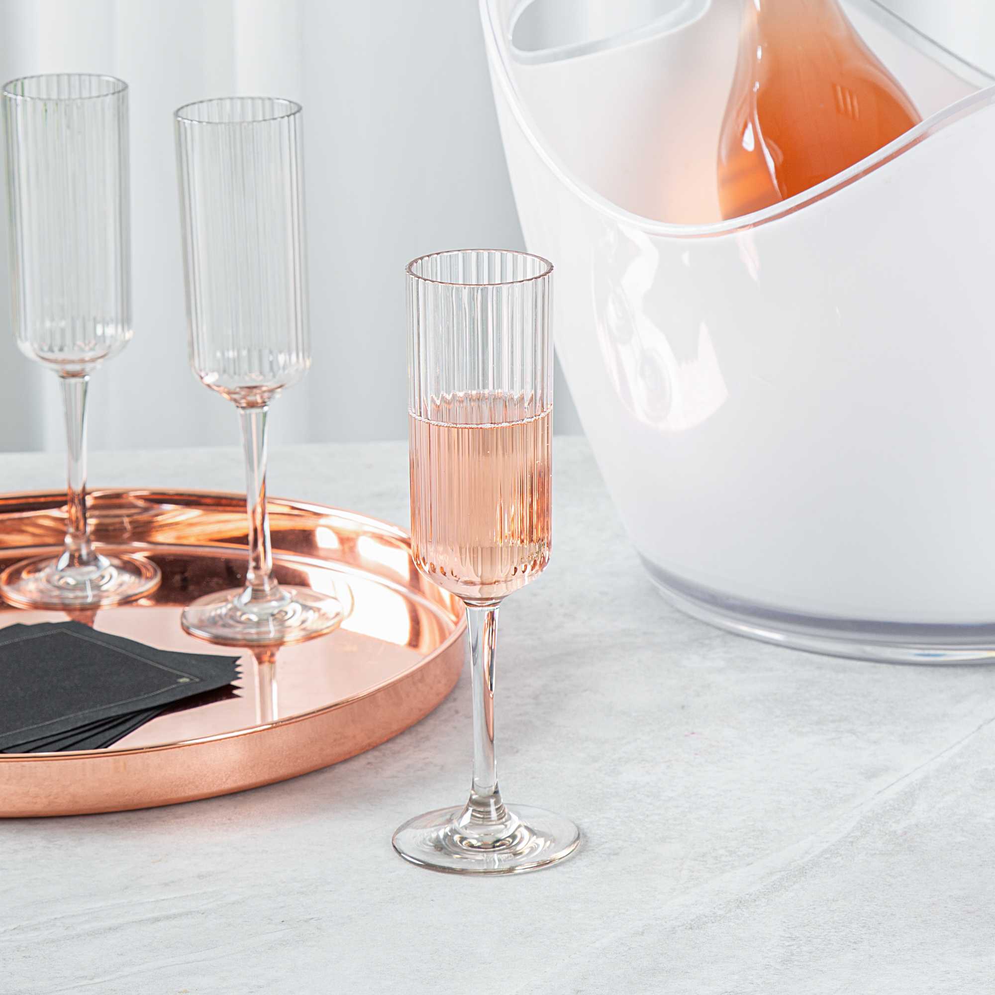 Bev Tek 6 oz Clear SAN Plastic Champagne Flute - 6 count box