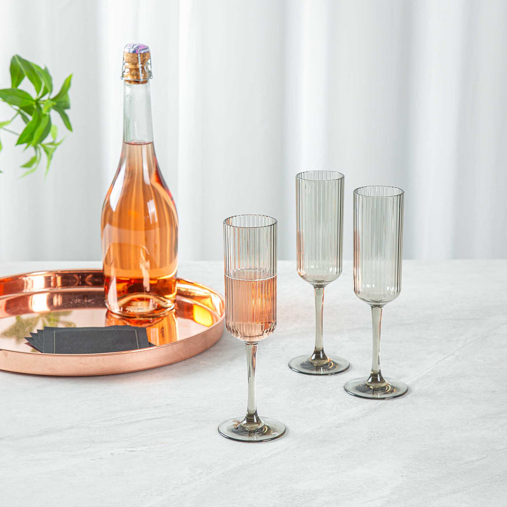 Bev Tek 6 oz Gray SAN Plastic Champagne Flute - 6 count box