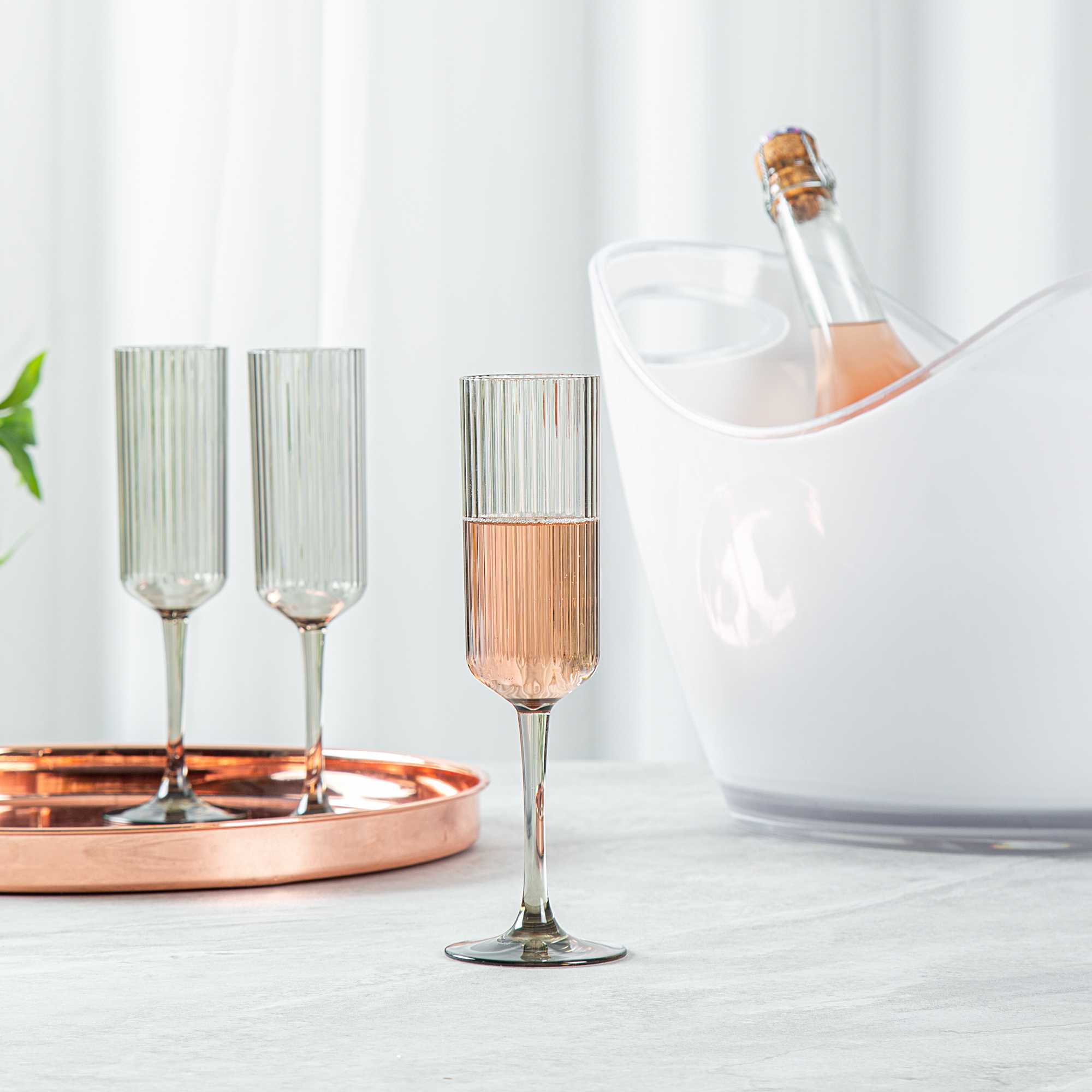 Bev Tek 6 oz Gray SAN Plastic Champagne Flute - 6 count box