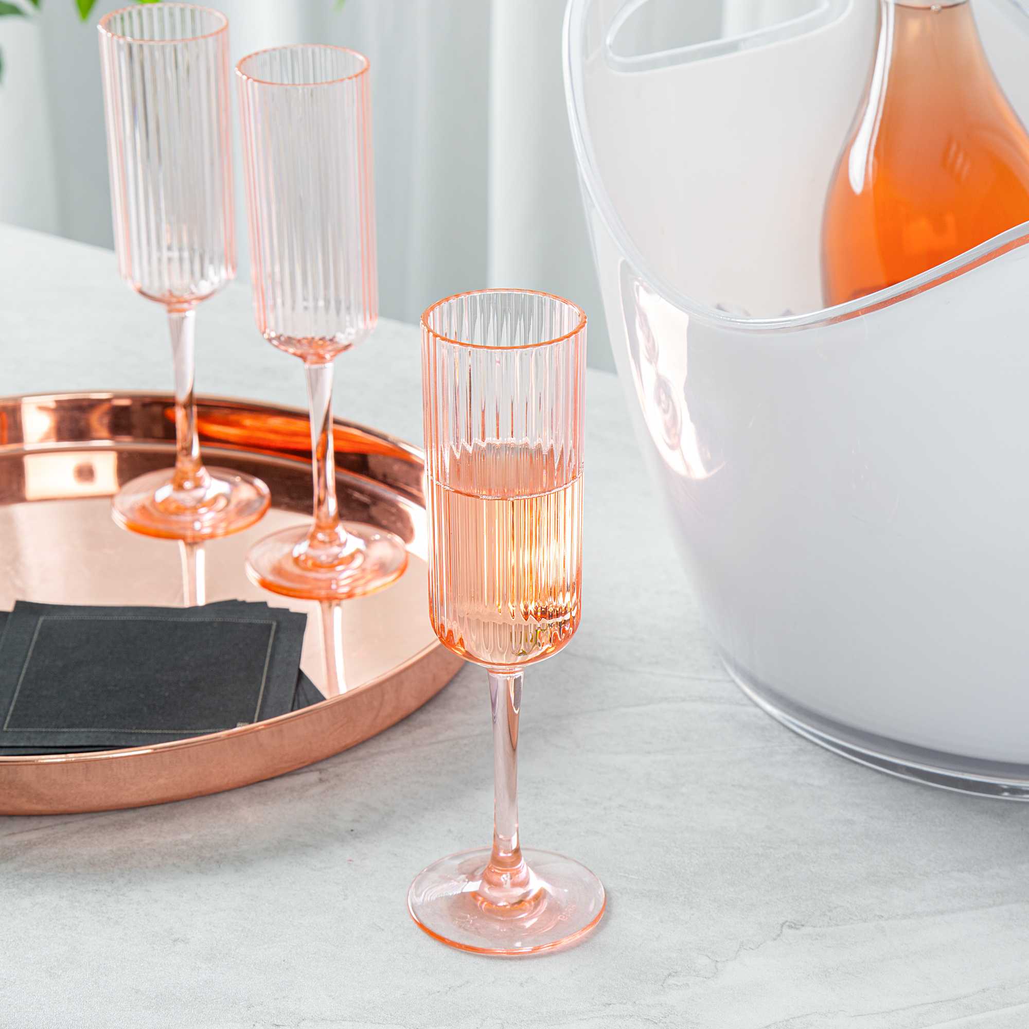 Bev Tek 6 oz Pink SAN Plastic Champagne Flute - 6 count box