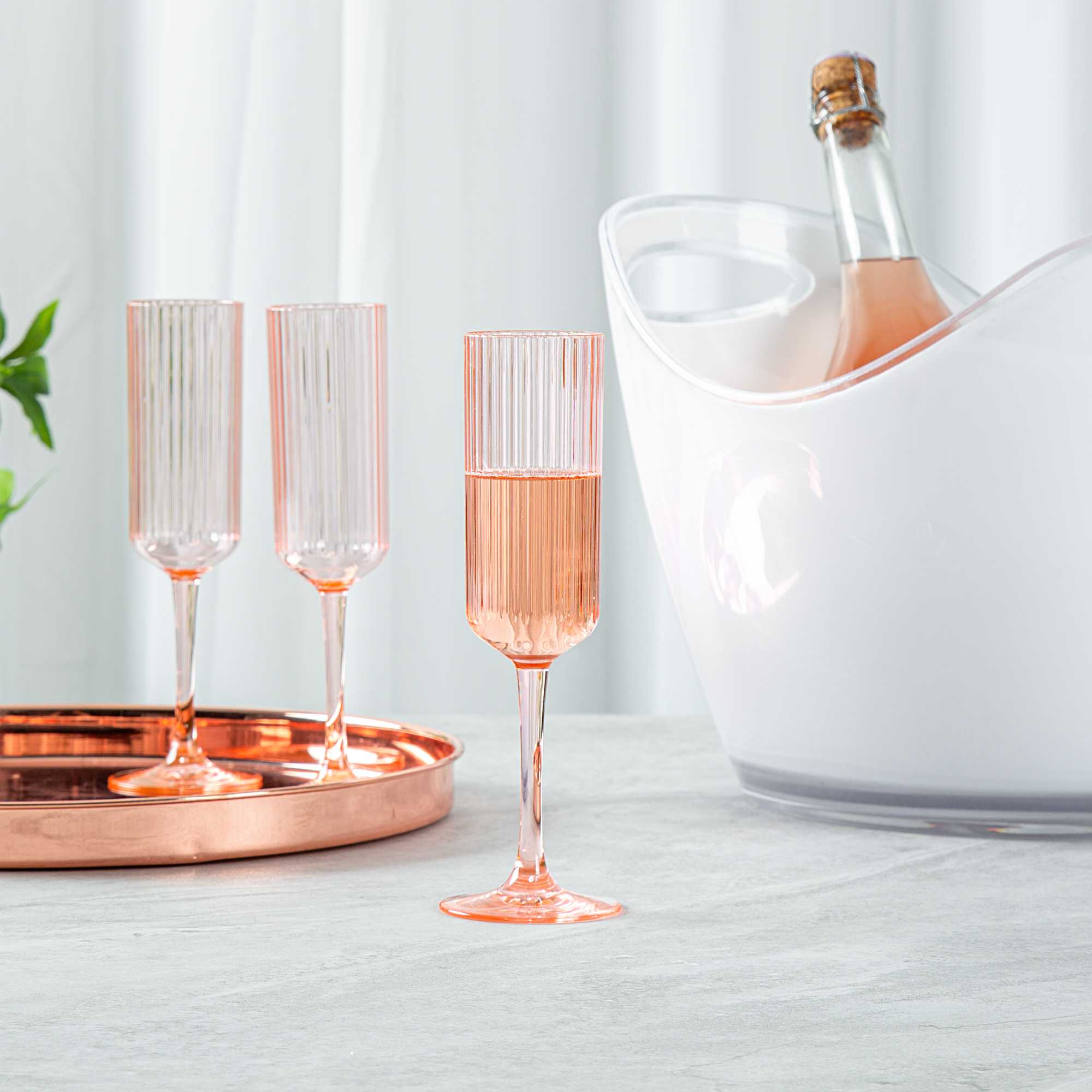 Bev Tek 6 oz Pink SAN Plastic Champagne Flute - 6 count box