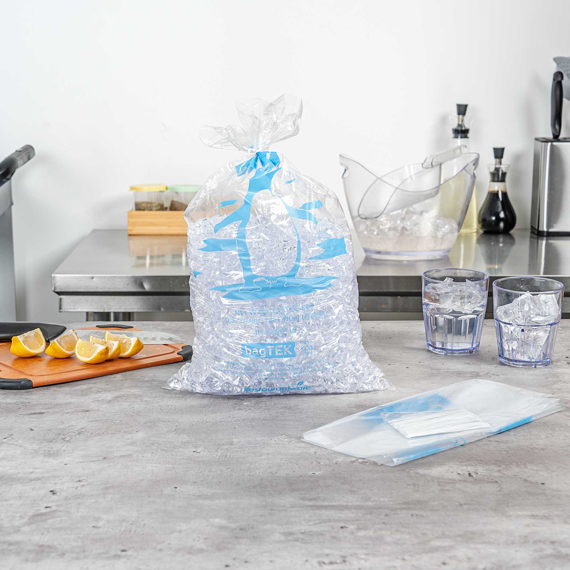 Bag Tek 8 Lb Clear Plastic Ice Bag - with Ice Print - 100 count box