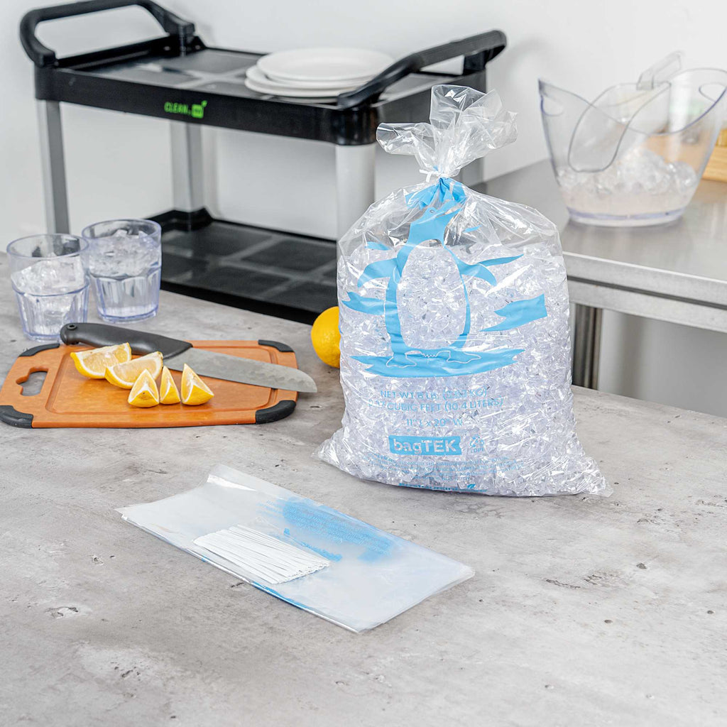 Bag Tek 8 Lb Clear Plastic Ice Bag - with Ice Print - 100 count box