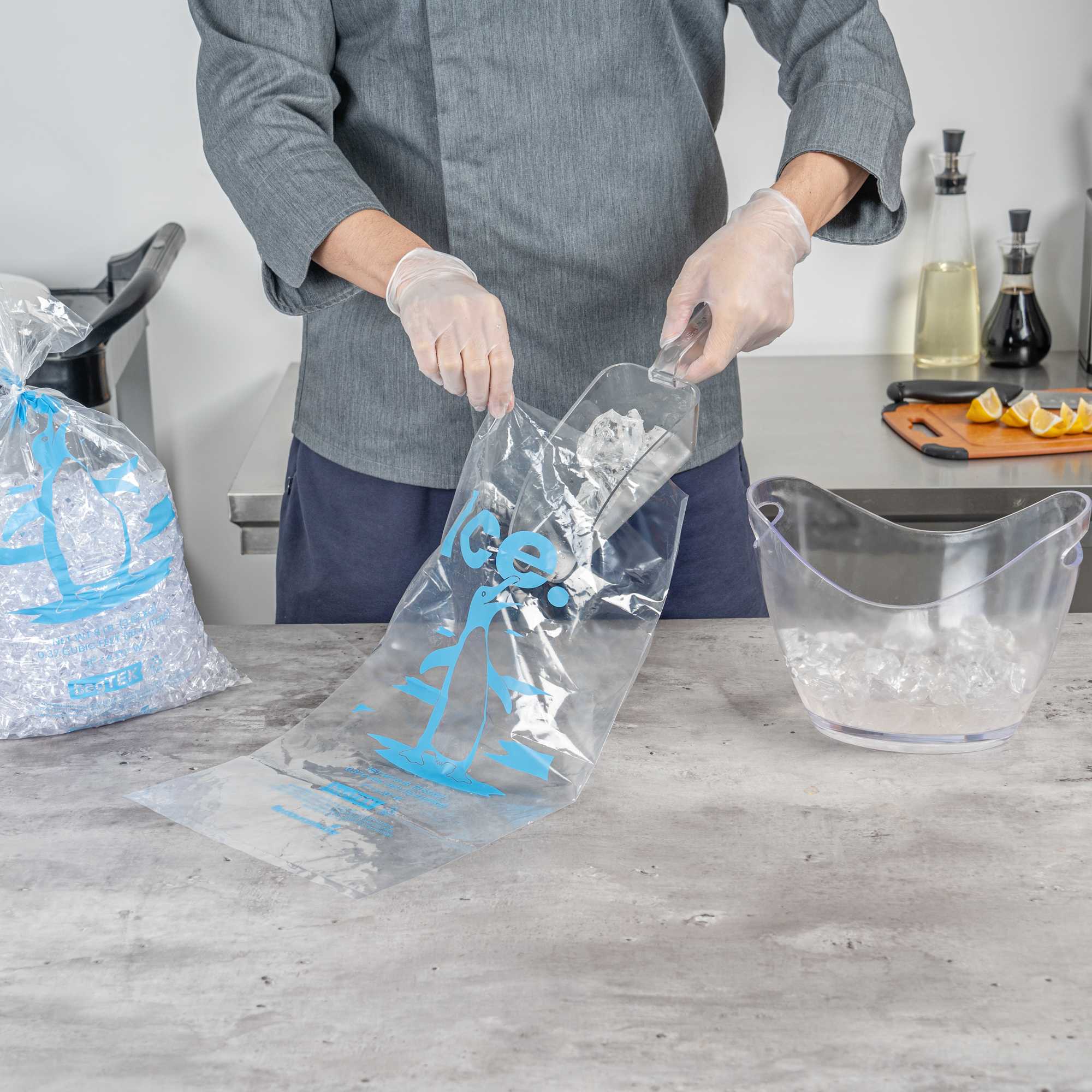 Bag Tek 8 Lb Clear Plastic Ice Bag - with Ice Print - 100 count box