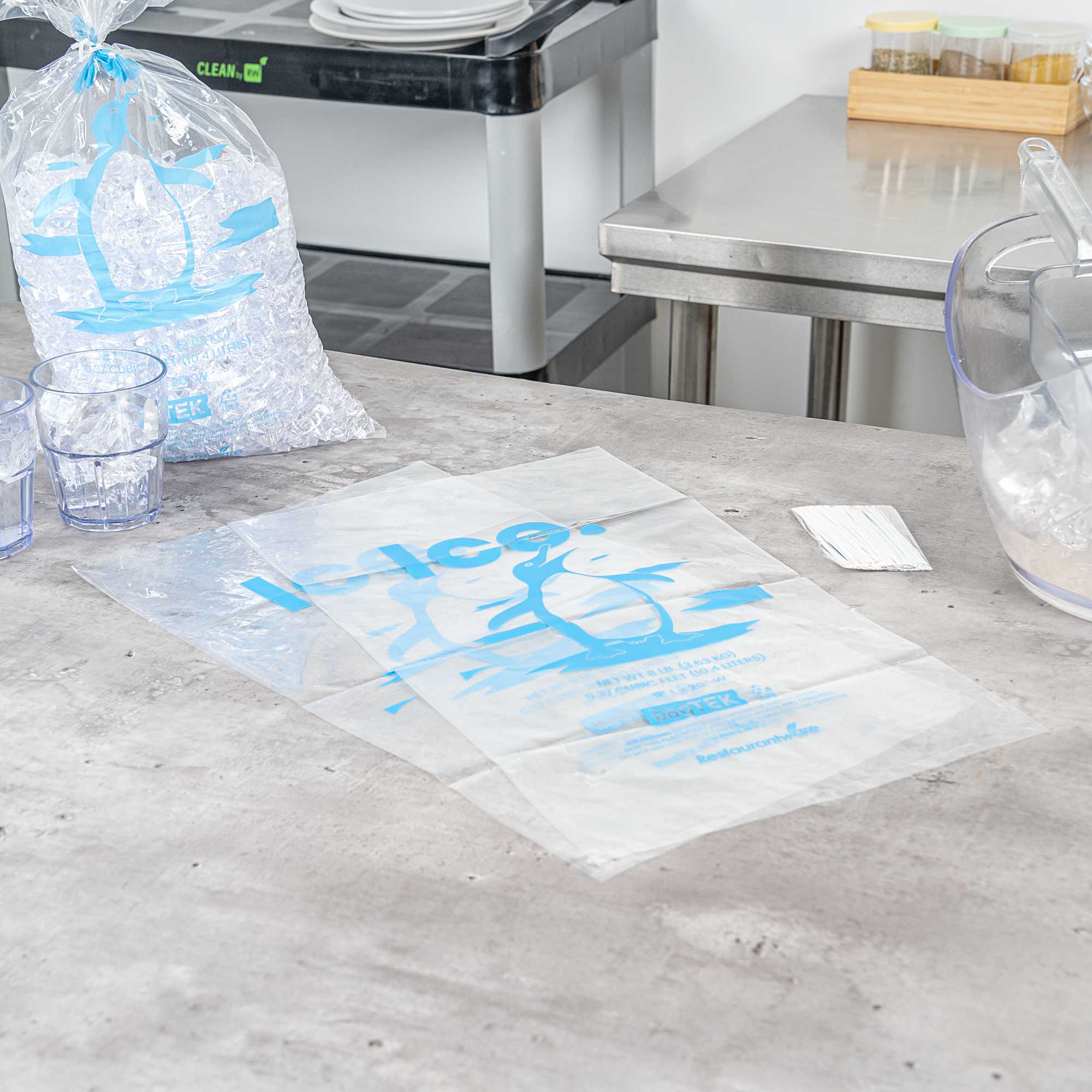 Bag Tek 8 Lb Clear Plastic Ice Bag - with Ice Print - 100 count box
