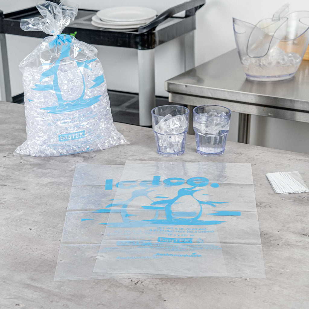 Bag Tek 8 Lb Clear Plastic Ice Bag - with Ice Print - 100 count box