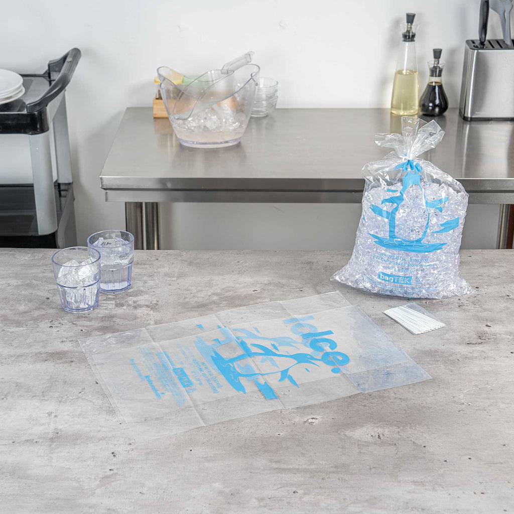 Bag Tek 8 Lb Clear Plastic Ice Bag - with Ice Print - 100 count box