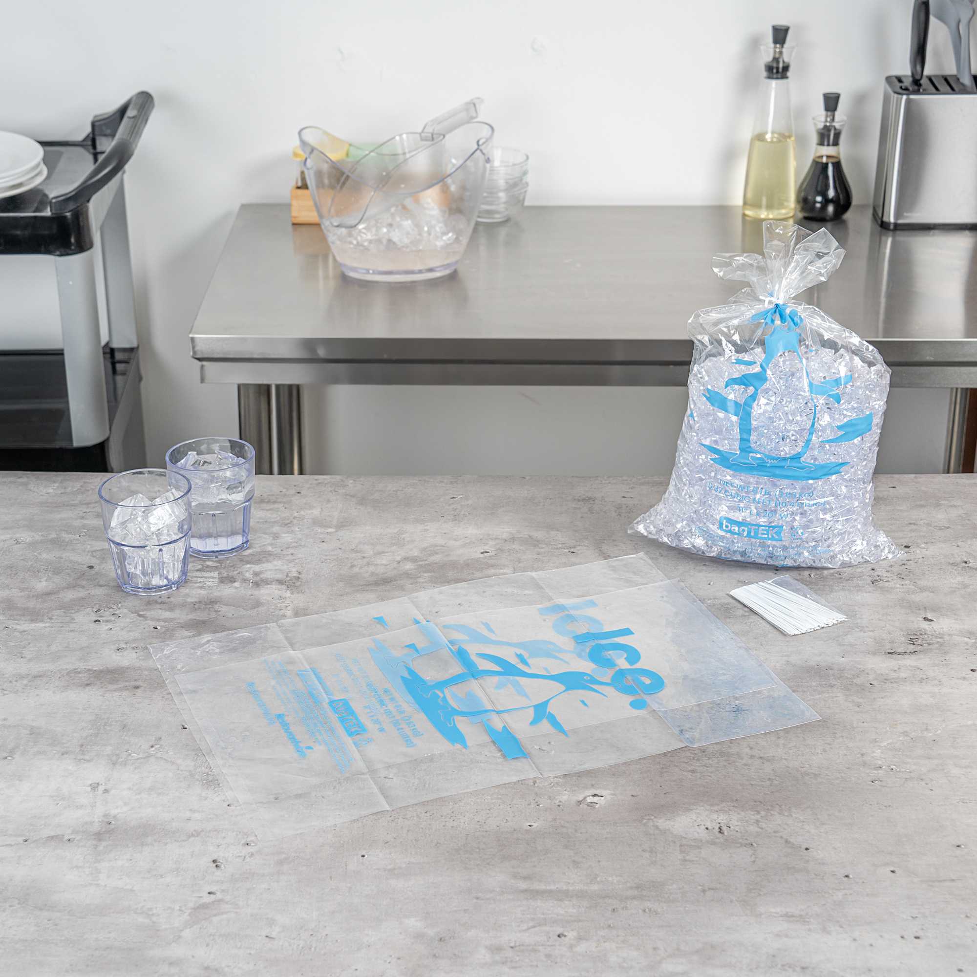 Bag Tek 8 Lb Clear Plastic Ice Bag - with Ice Print - 100 count box
