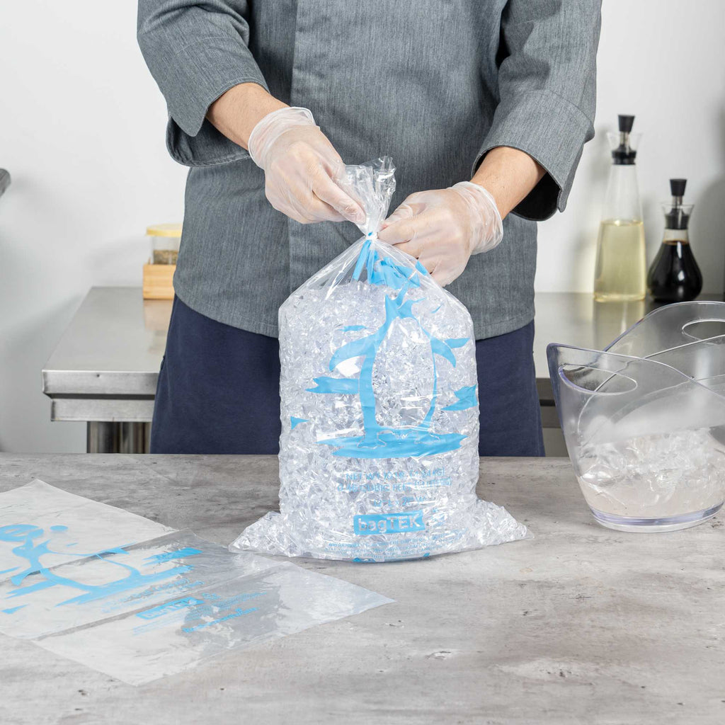 Bag Tek 10 Lb Clear Plastic Ice Bag - with Ice Print - 100 count box
