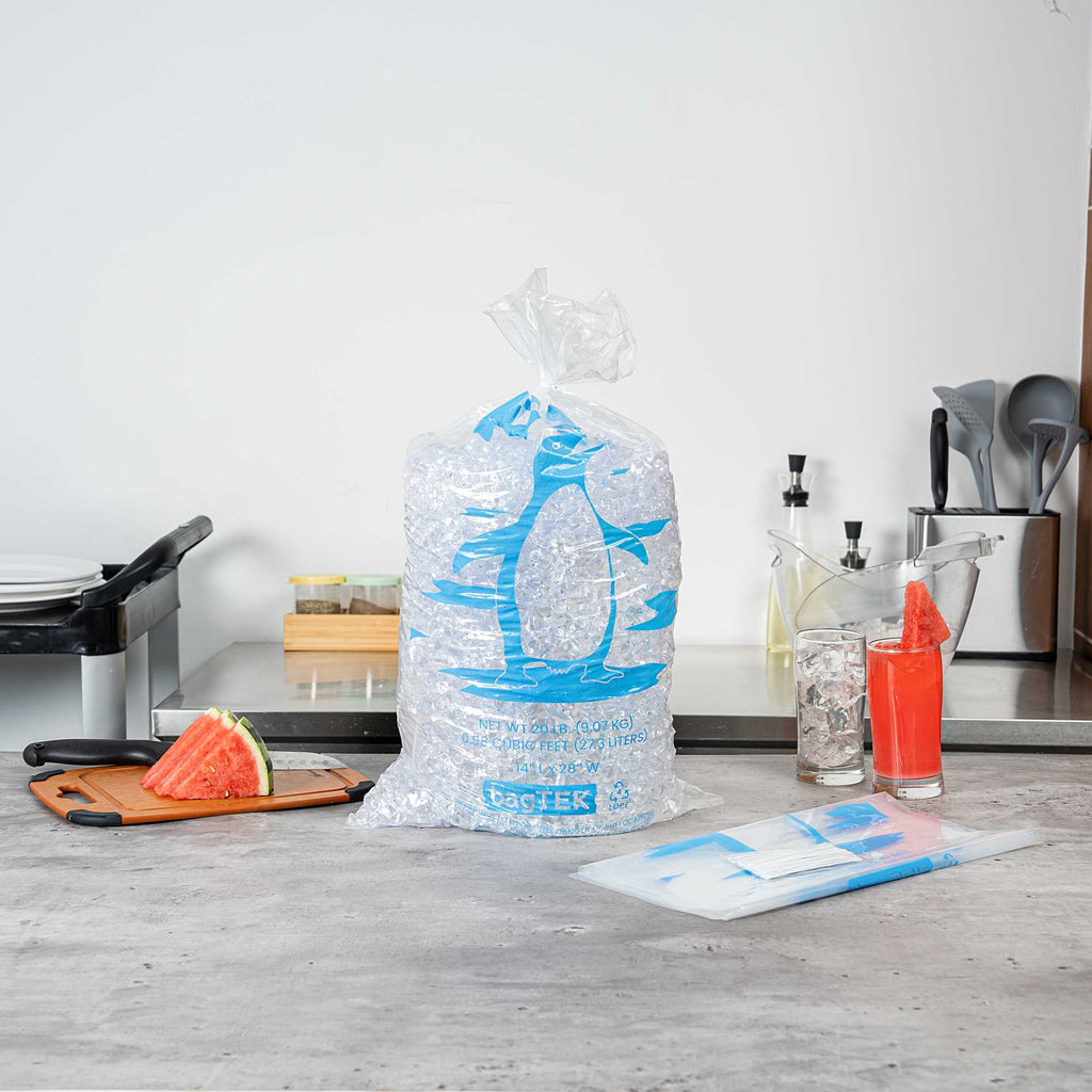 Bag Tek 20 Lb Clear Plastic Ice Bag - with Ice Print - 100 count box