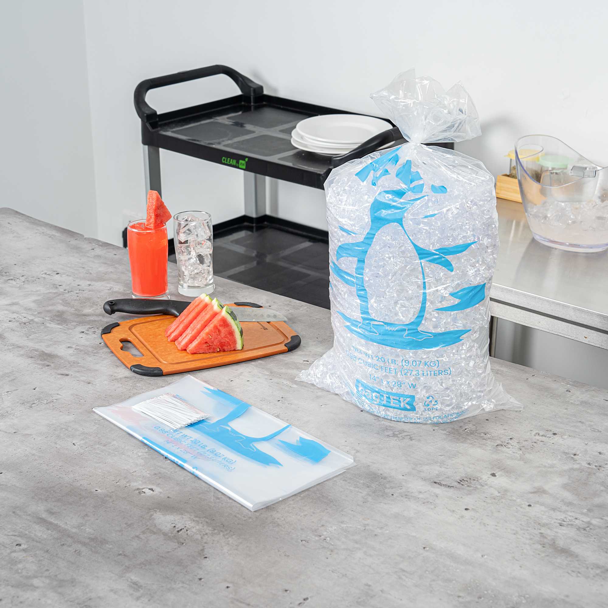 Bag Tek 20 Lb Clear Plastic Ice Bag - with Ice Print - 100 count box