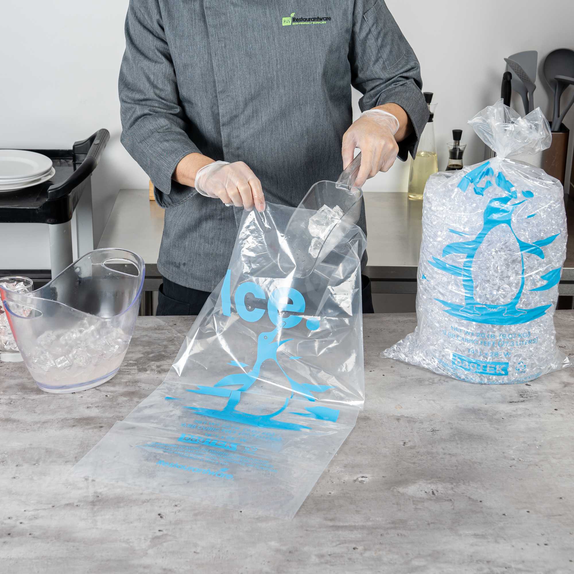 Bag Tek 20 Lb Clear Plastic Ice Bag - with Ice Print - 100 count box