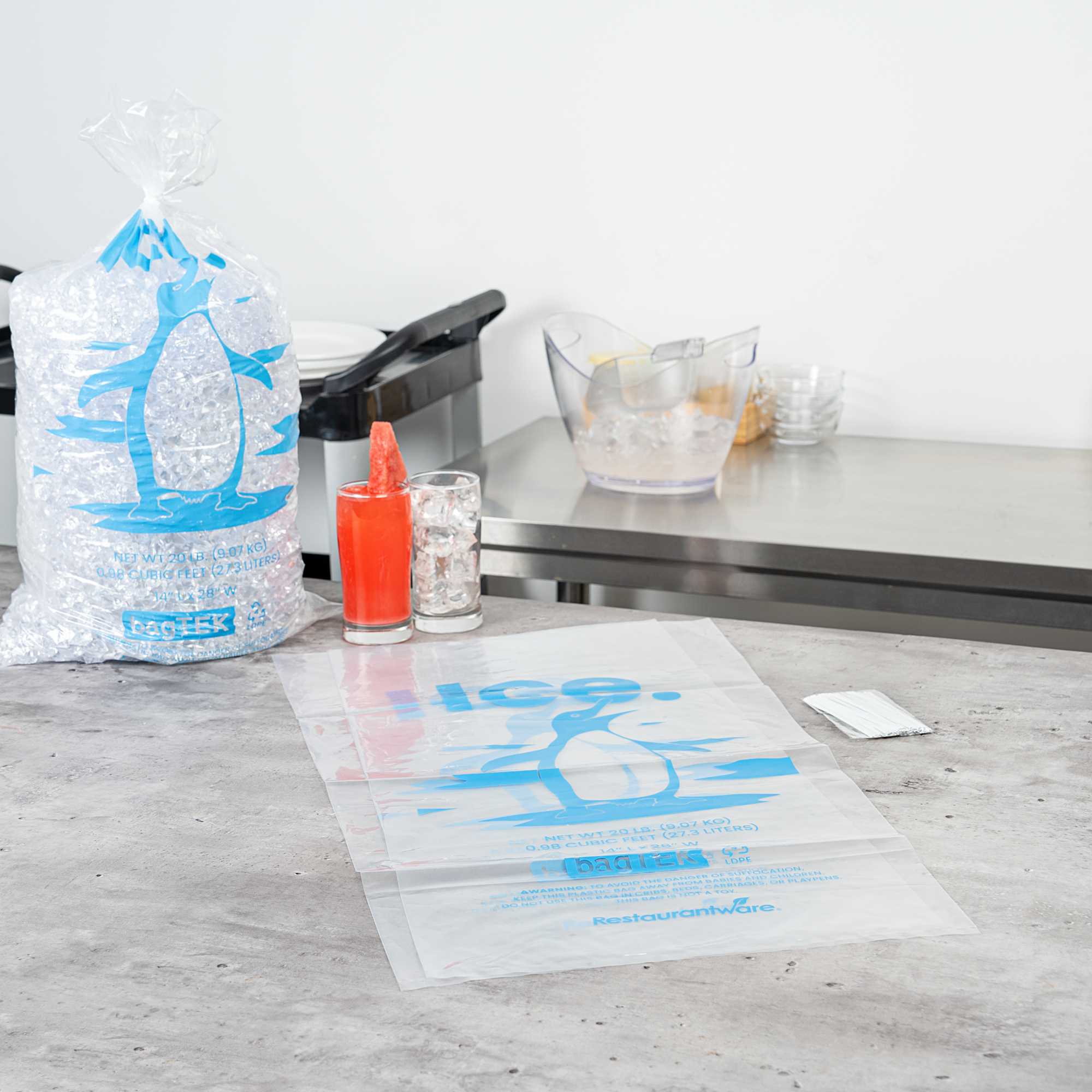Bag Tek 20 Lb Clear Plastic Ice Bag - with Ice Print - 100 count box