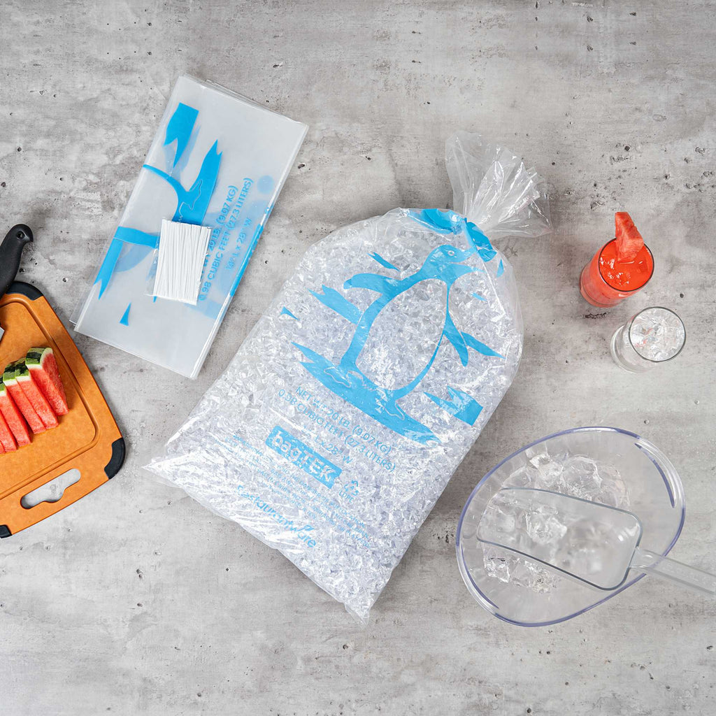 Bag Tek 20 Lb Clear Plastic Ice Bag - with Ice Print - 500 count box