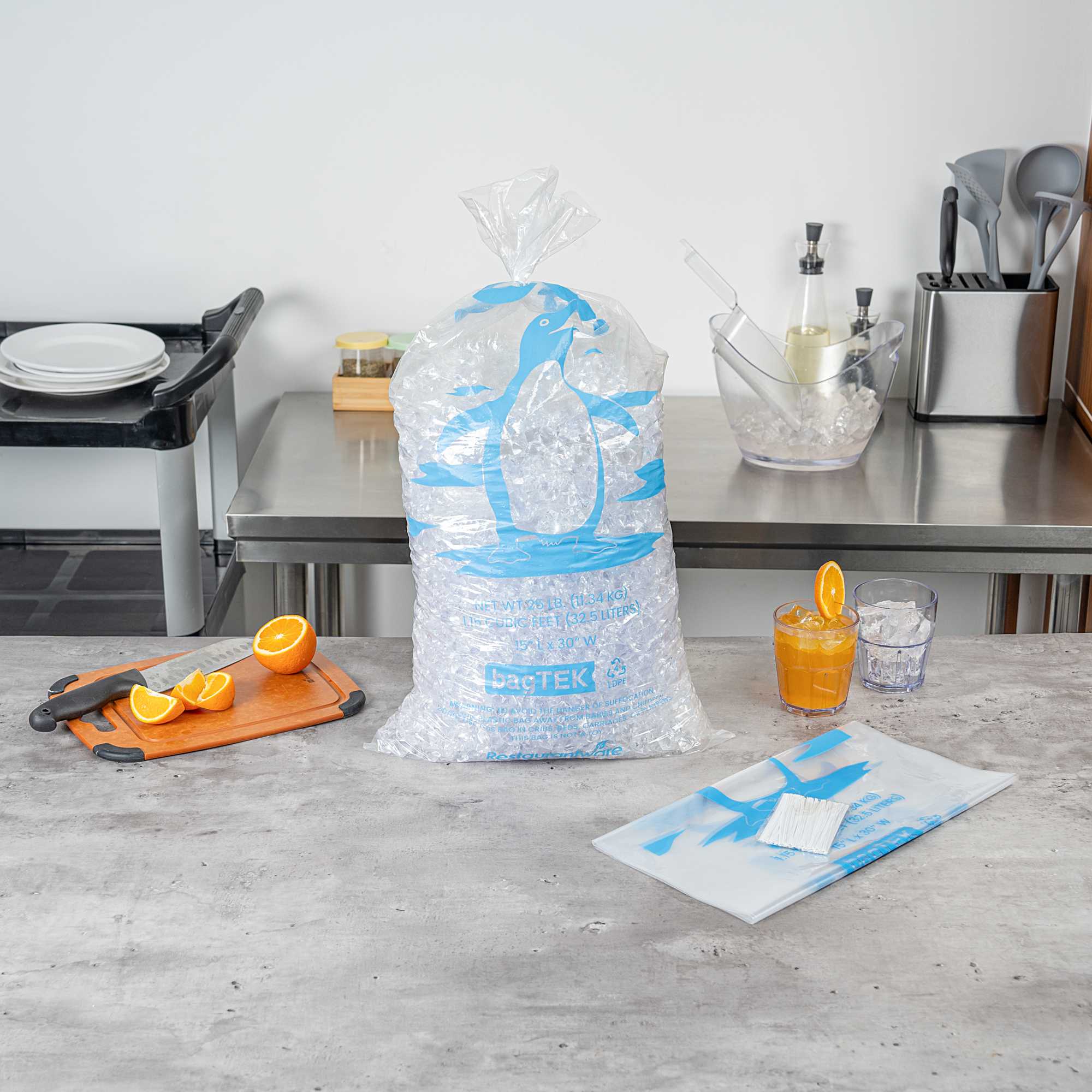 Bag Tek 25 Lb Clear Plastic Ice Bag - with Ice Print - 100 count box
