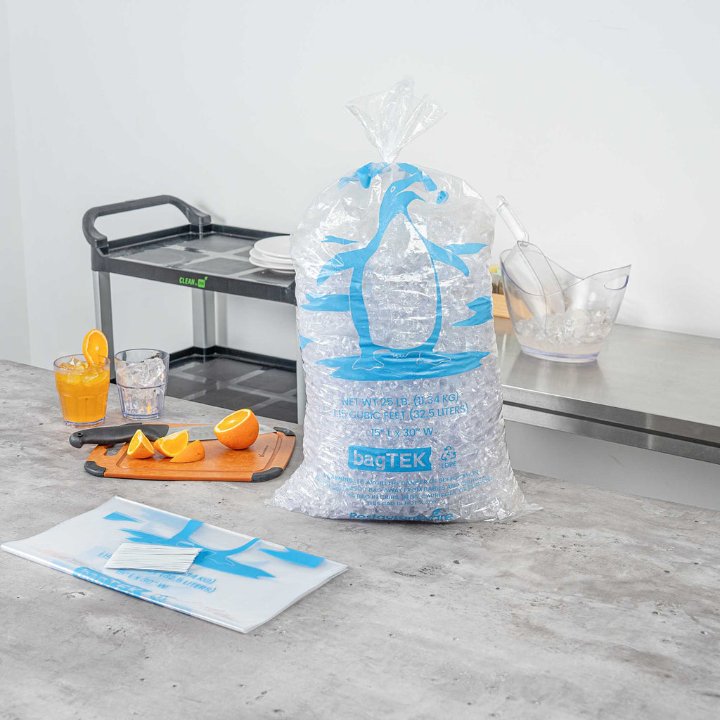 Bag Tek 25 Lb Clear Plastic Ice Bag - with Ice Print - 100 count box